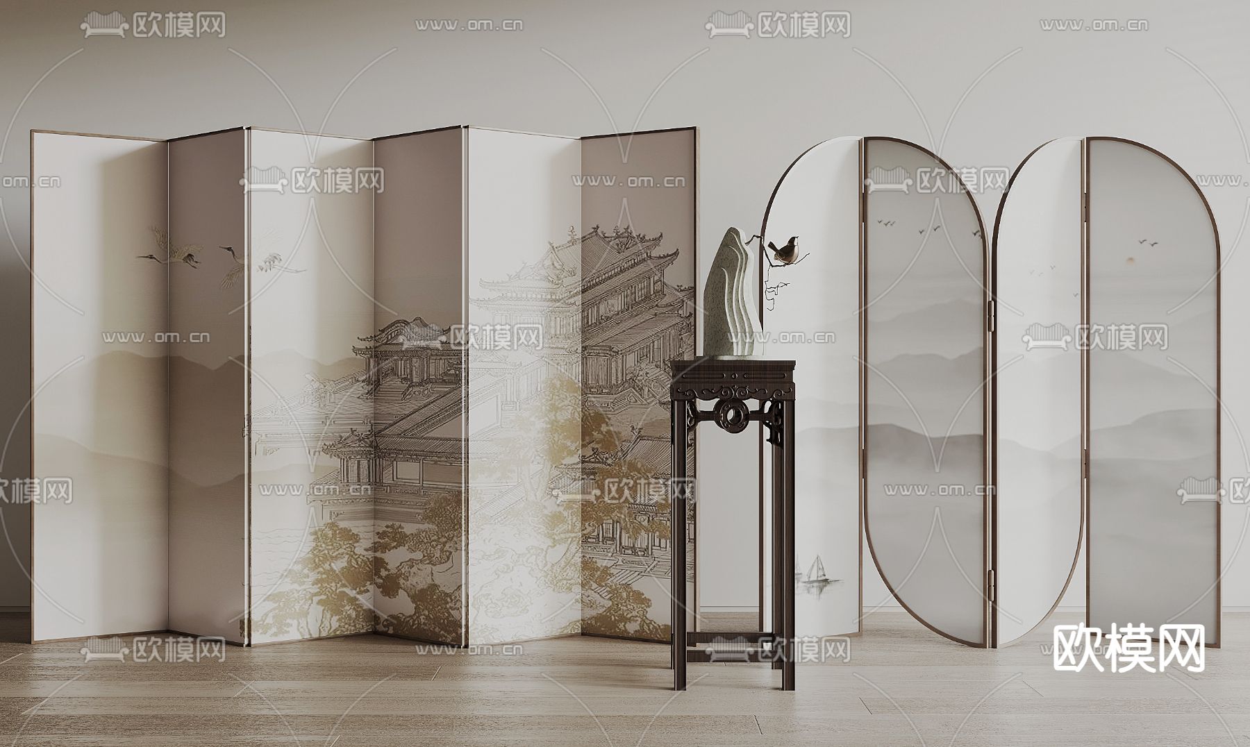 新中式屏风su模型下载（渲染图2）