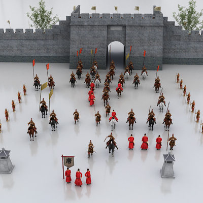  古代城墙 官员 士兵 衙役 古建su模型 