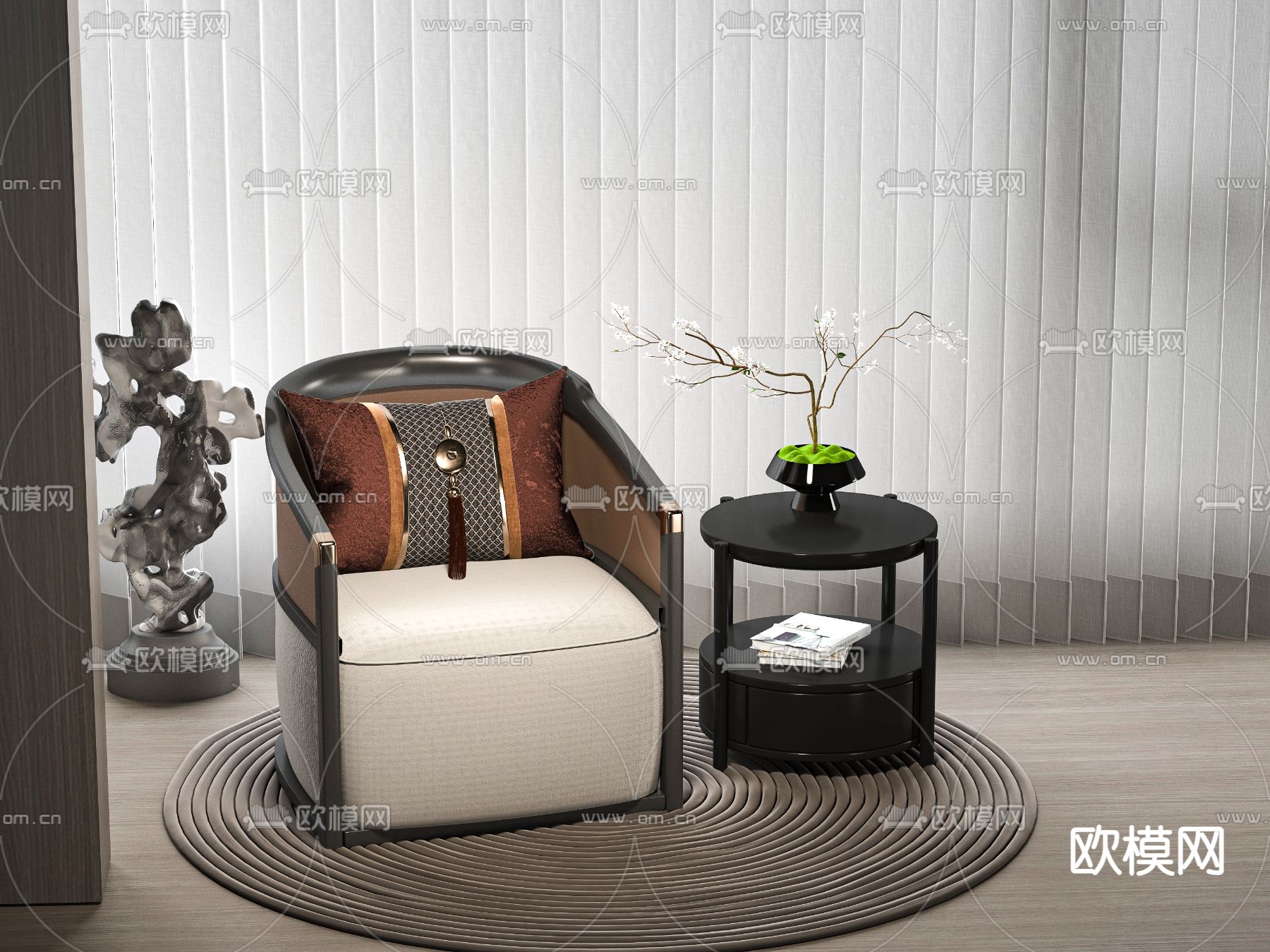 单人沙发 圆几3d模型下载