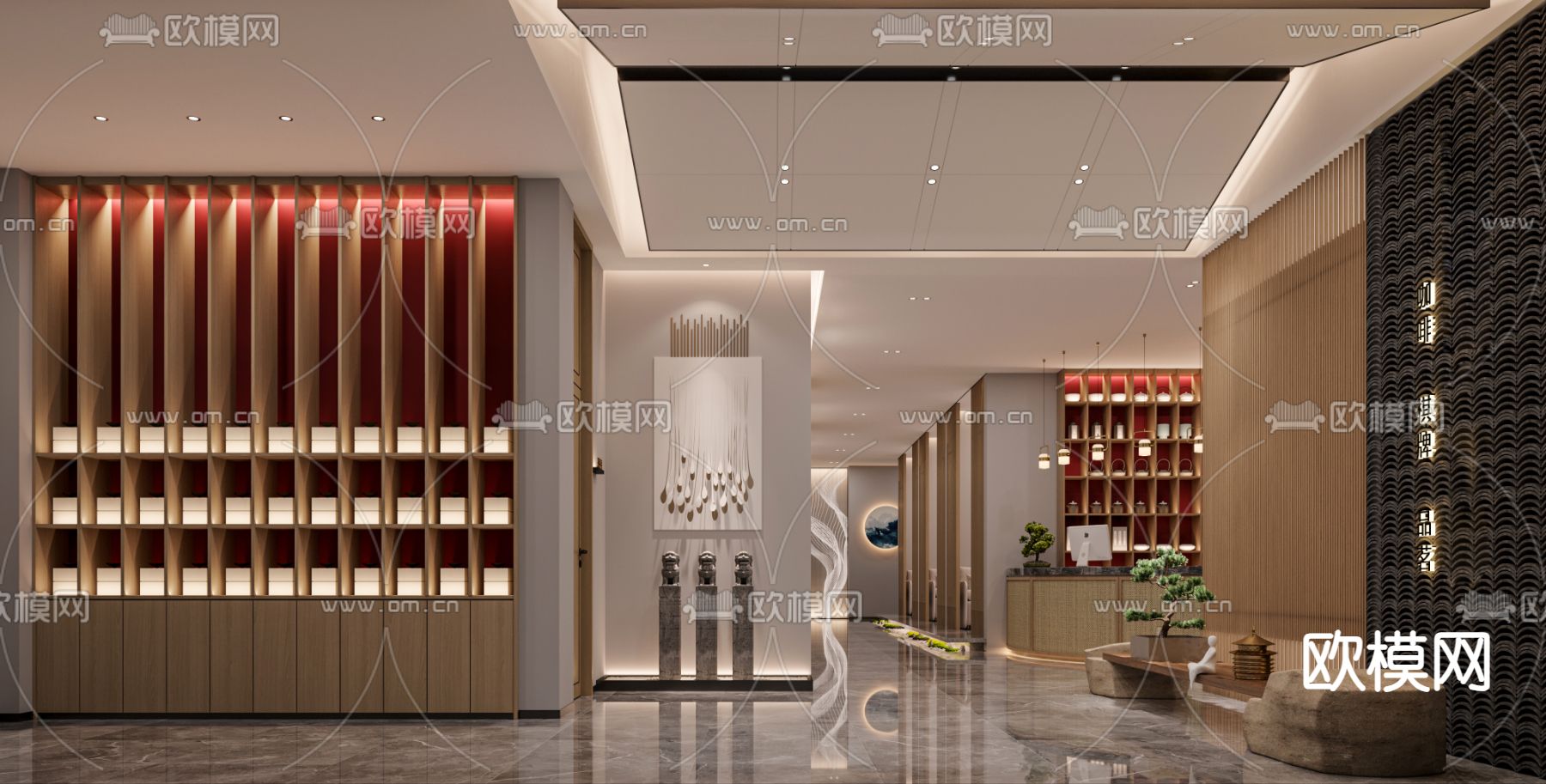 新中式茶馆 茶楼大厅3d模型下载（渲染图3）