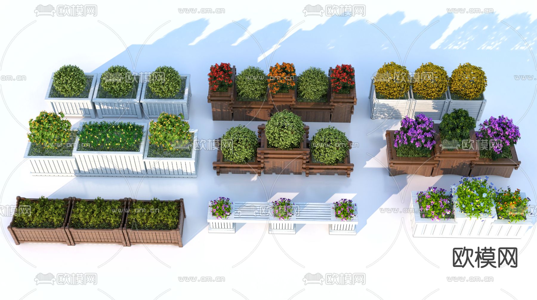 花槽 移动花箱 花钵su模型下载（渲染图2）