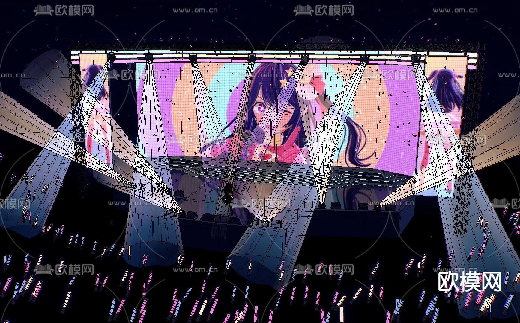 二次元舞台 动漫演唱会su模型下载（渲染图1）