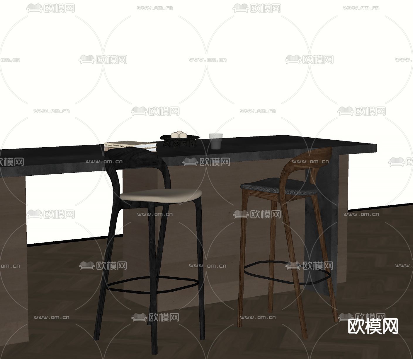 中古风吧椅su模型下载（渲染图1）