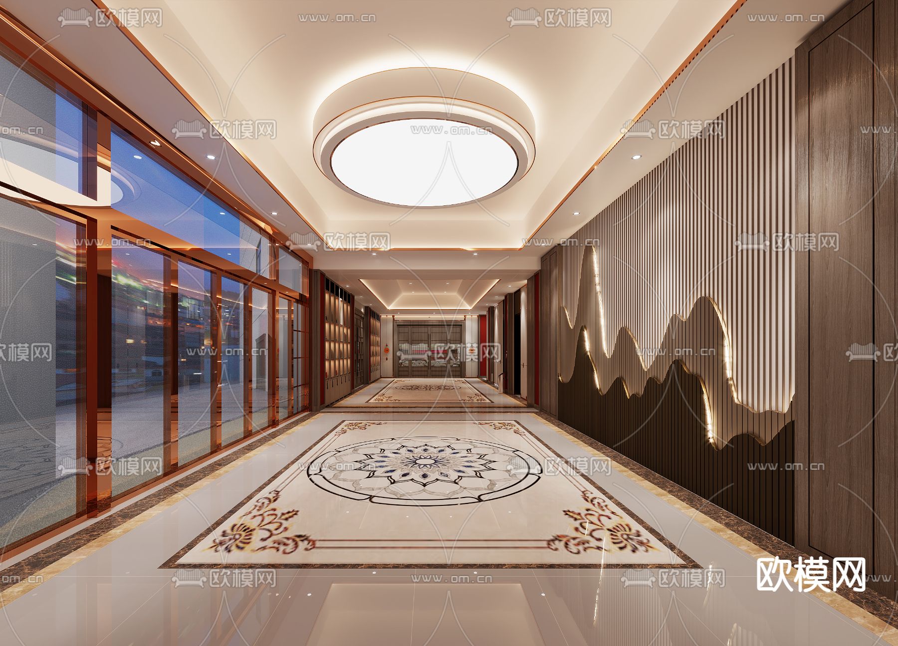 新中式酒店过道 走廊3d模型下载