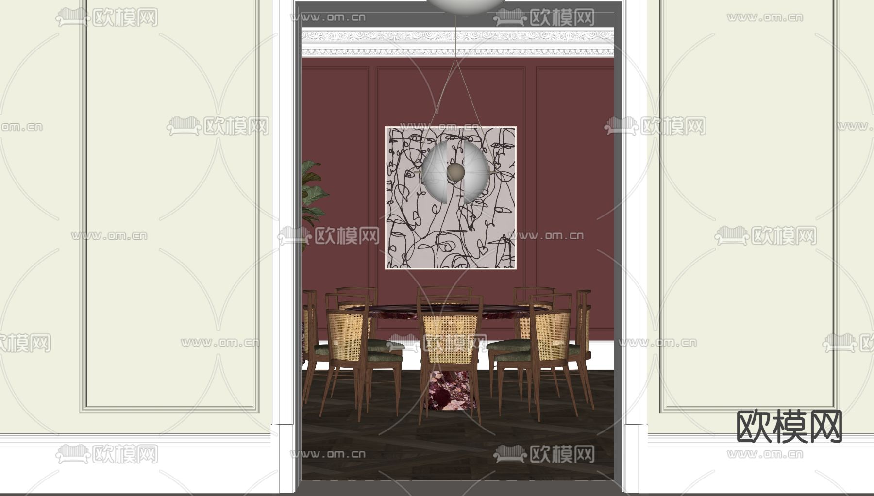 法式餐厅su模型下载（渲染图1）