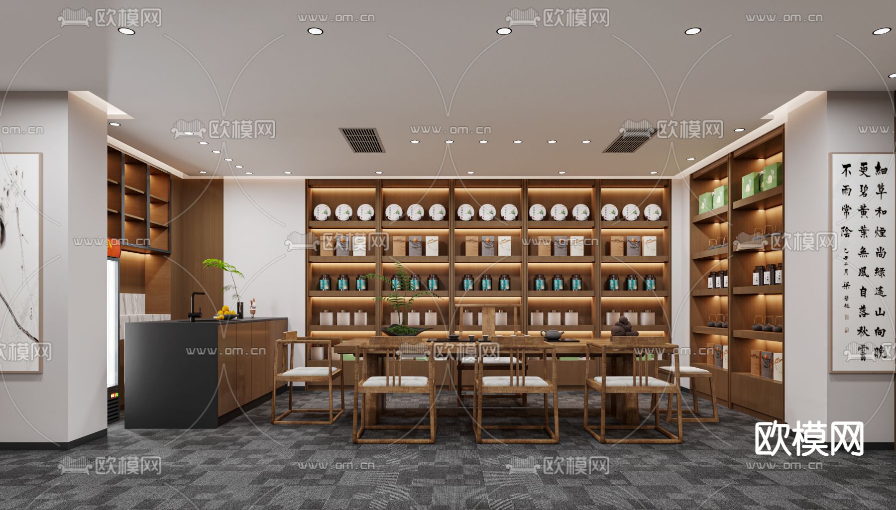 新中式茶楼 茶馆3d模型下载（渲染图1）