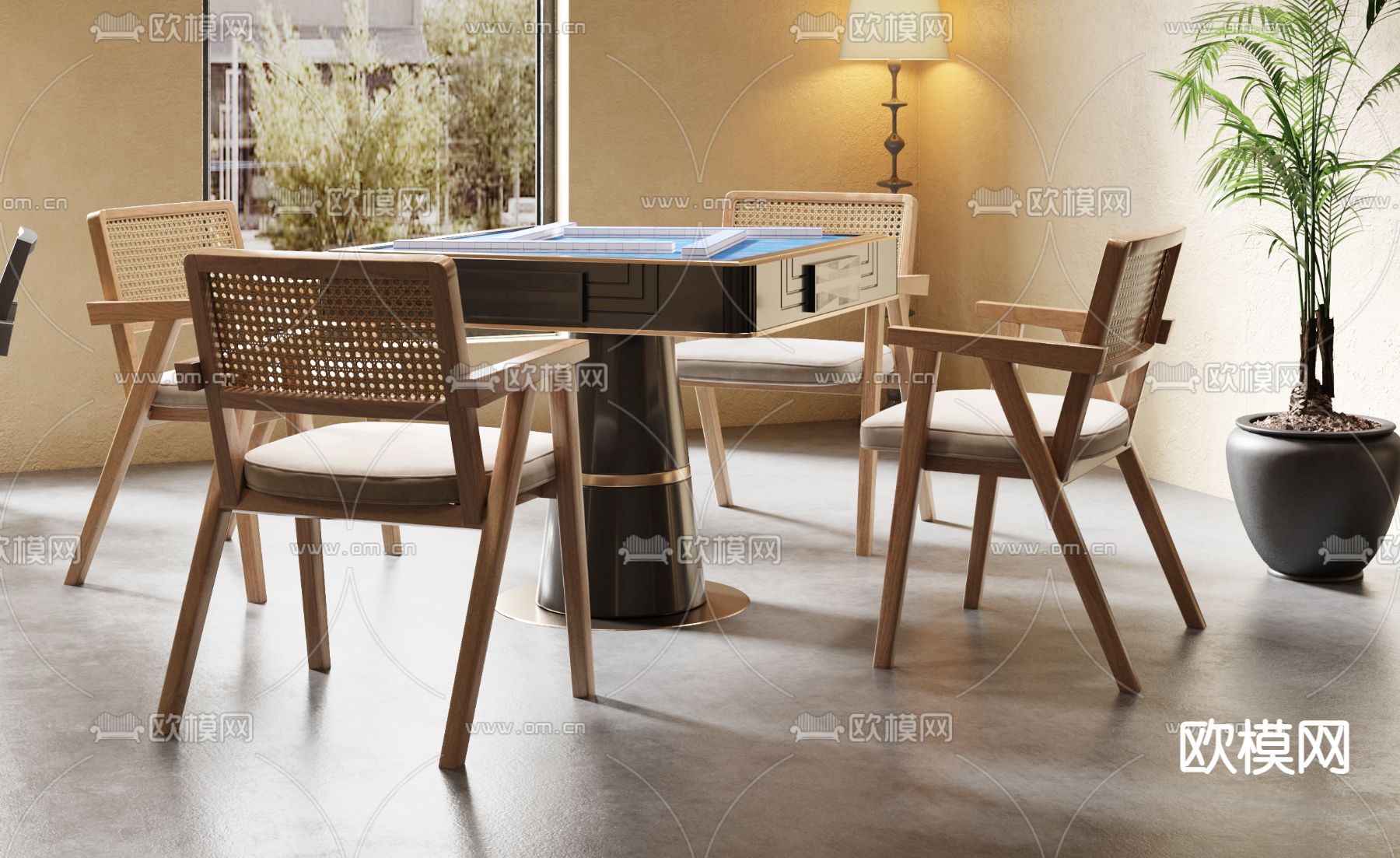 侘寂风棋牌室su模型下载（渲染图2）