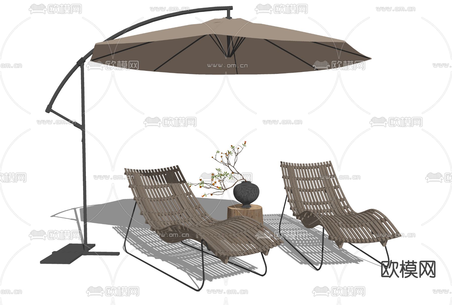 现代户外躺椅su模型下载（渲染图1）