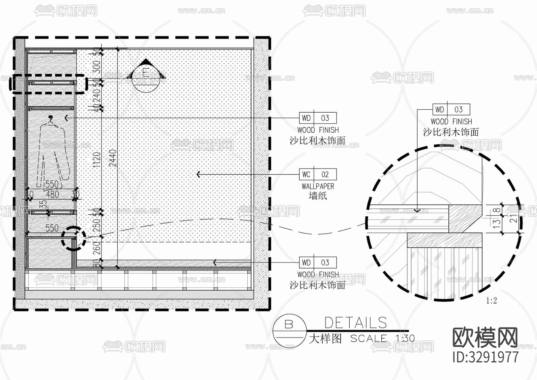 儿童房书桌衣柜榻榻米cad施工大样详图下载（渲染图5）