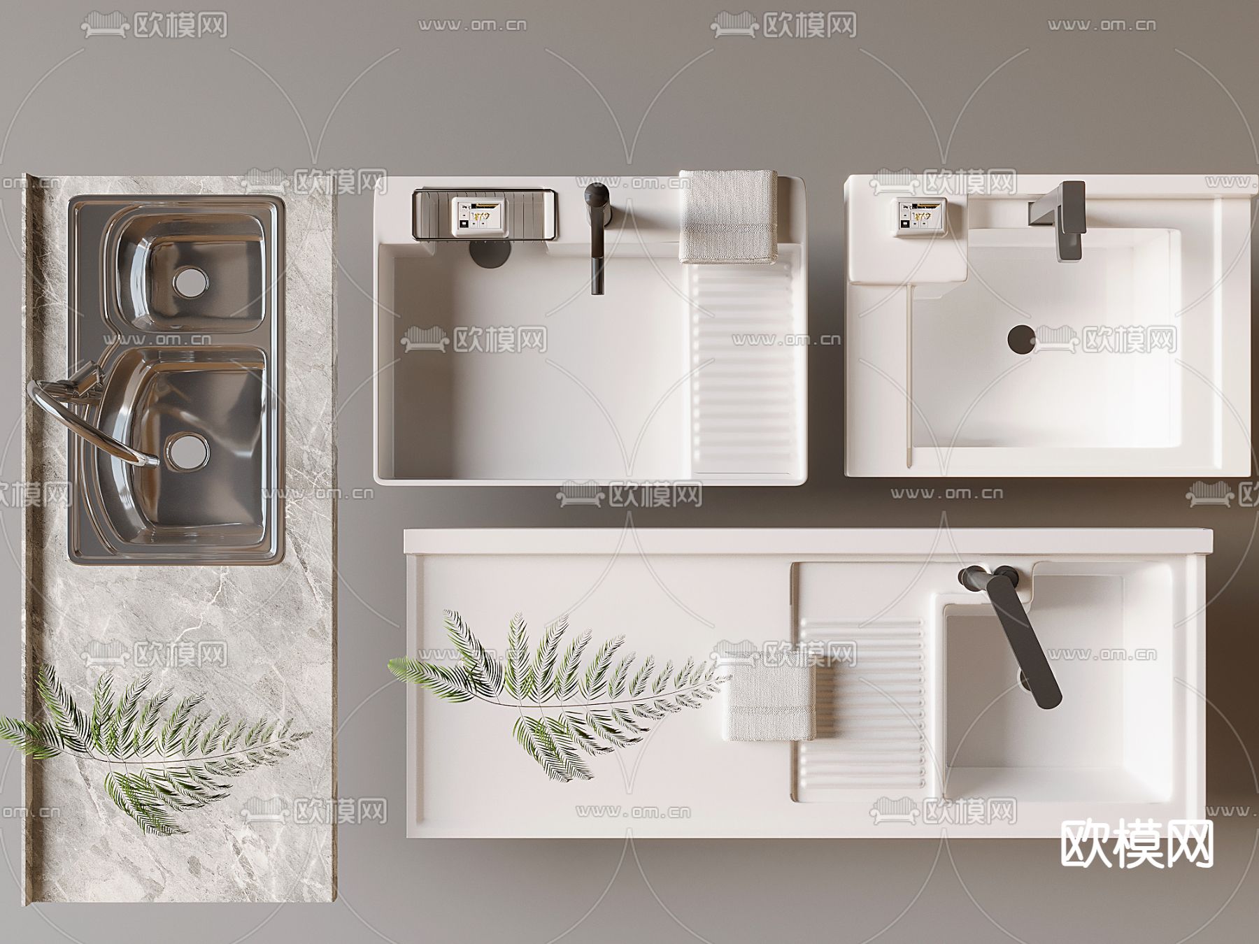 洗手台 台盆 洗漱台su模型下载（渲染图2）
