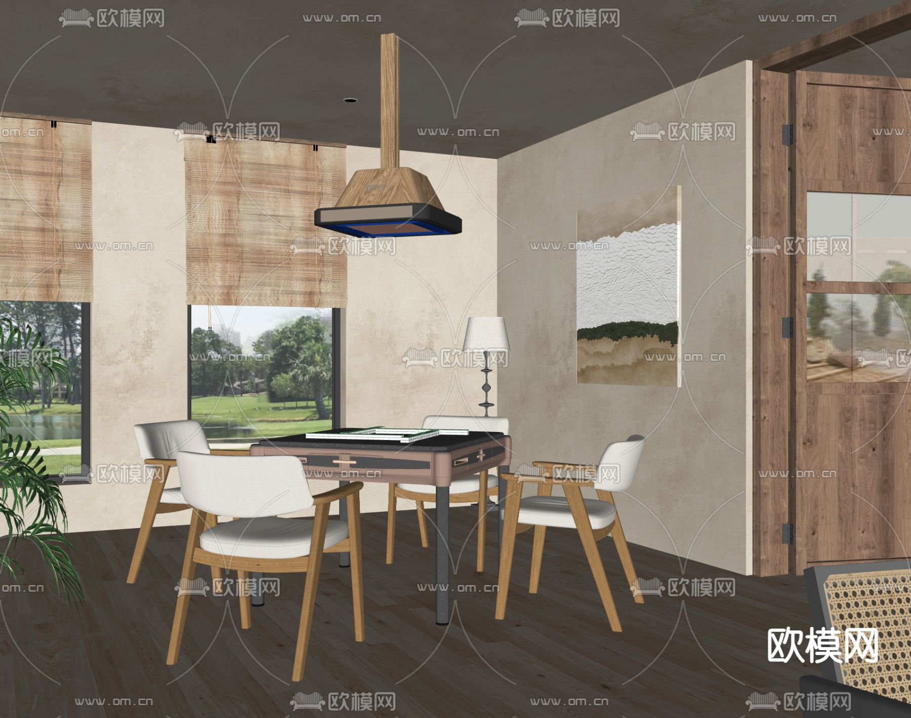 侘寂风棋牌室su模型下载（渲染图1）