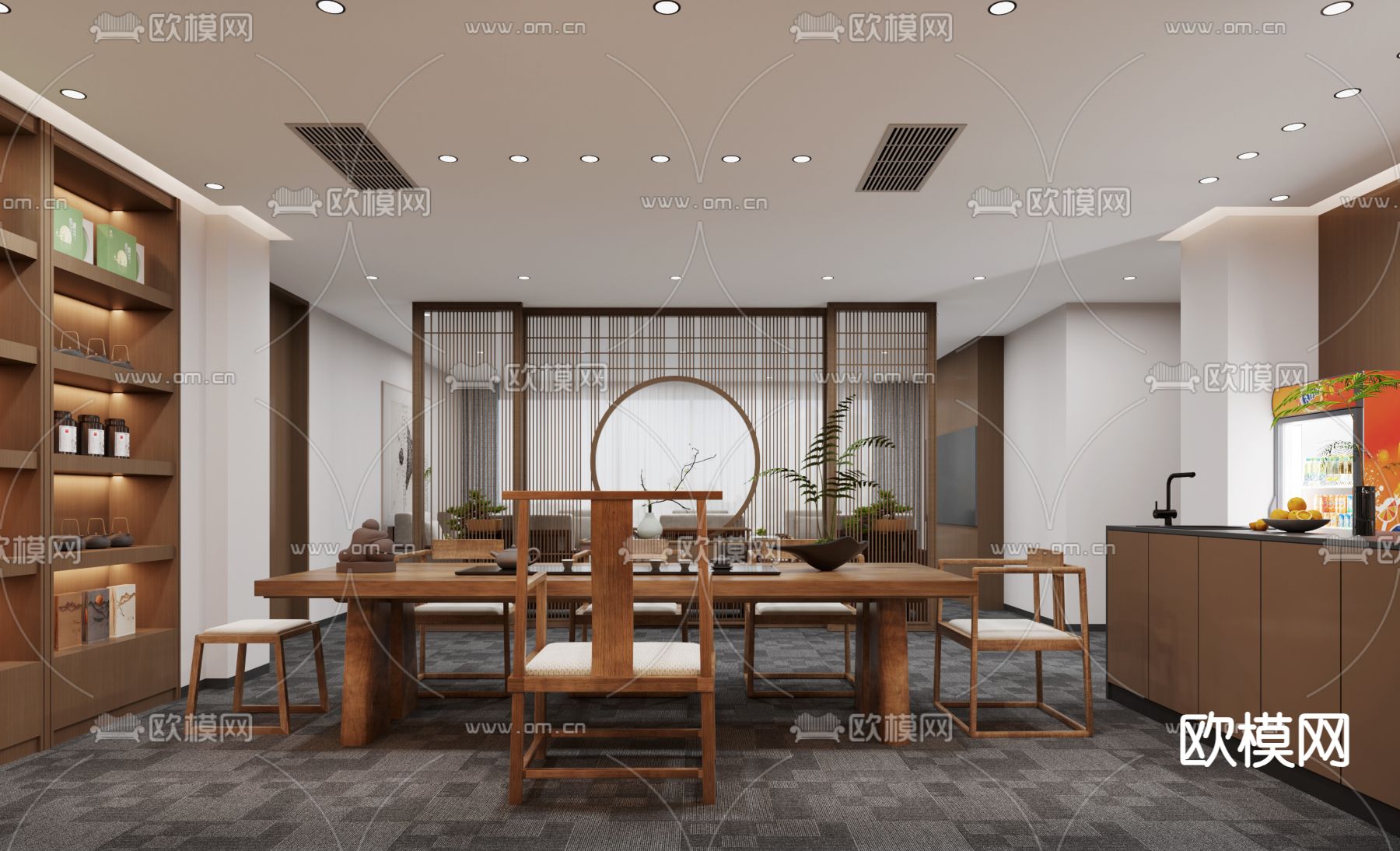 新中式茶楼 茶馆3d模型下载（渲染图2）