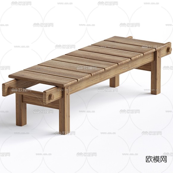 侘寂风长凳 沙发凳3d模型下载(渲染图2)