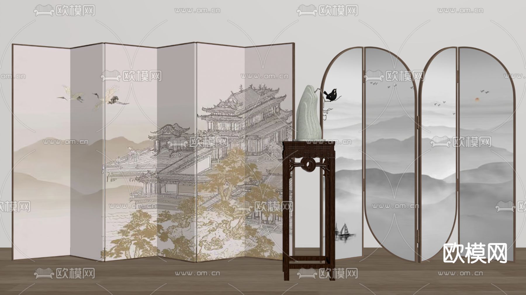 新中式屏风su模型下载（渲染图1）