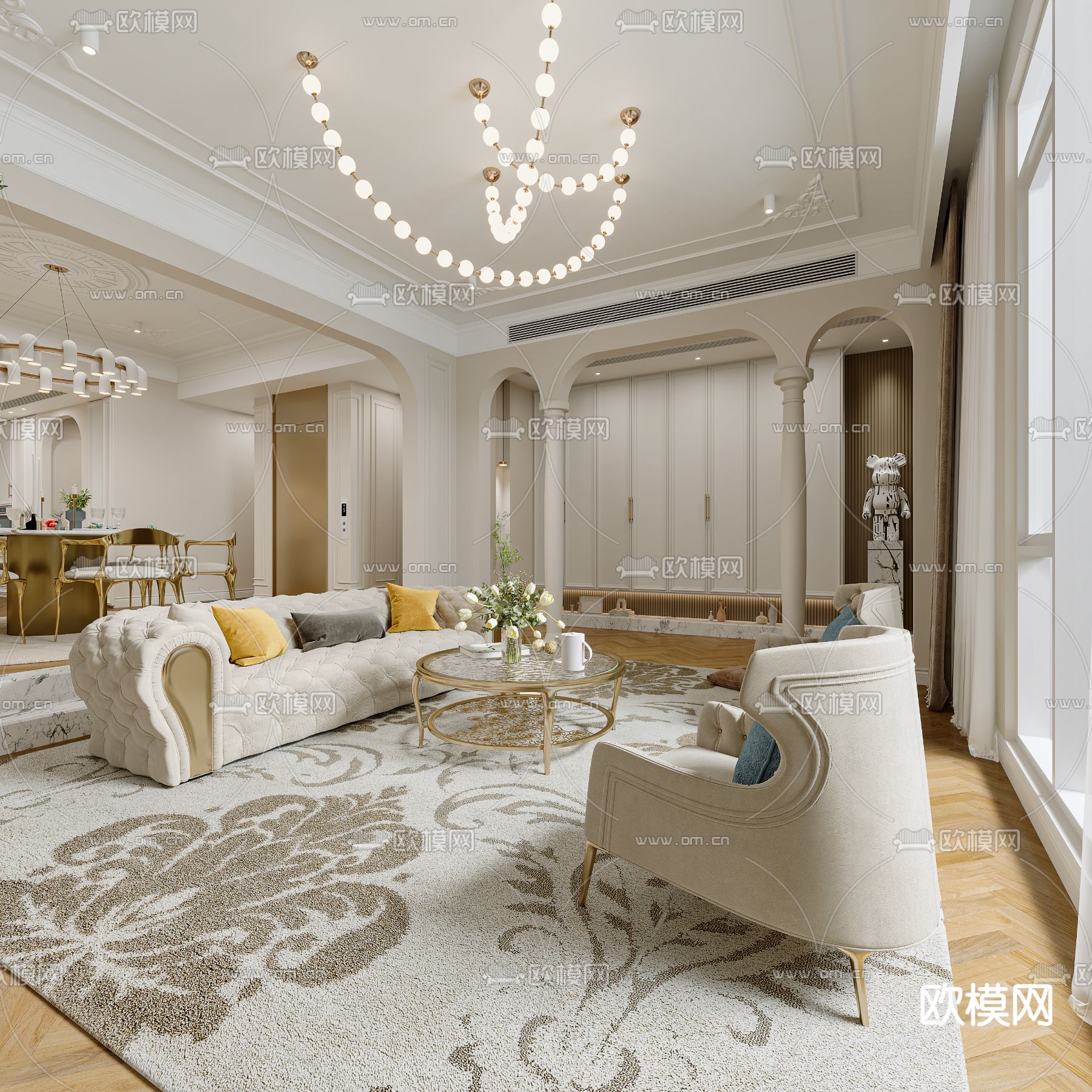 法式客餐厅3d模型下载（渲染图2）