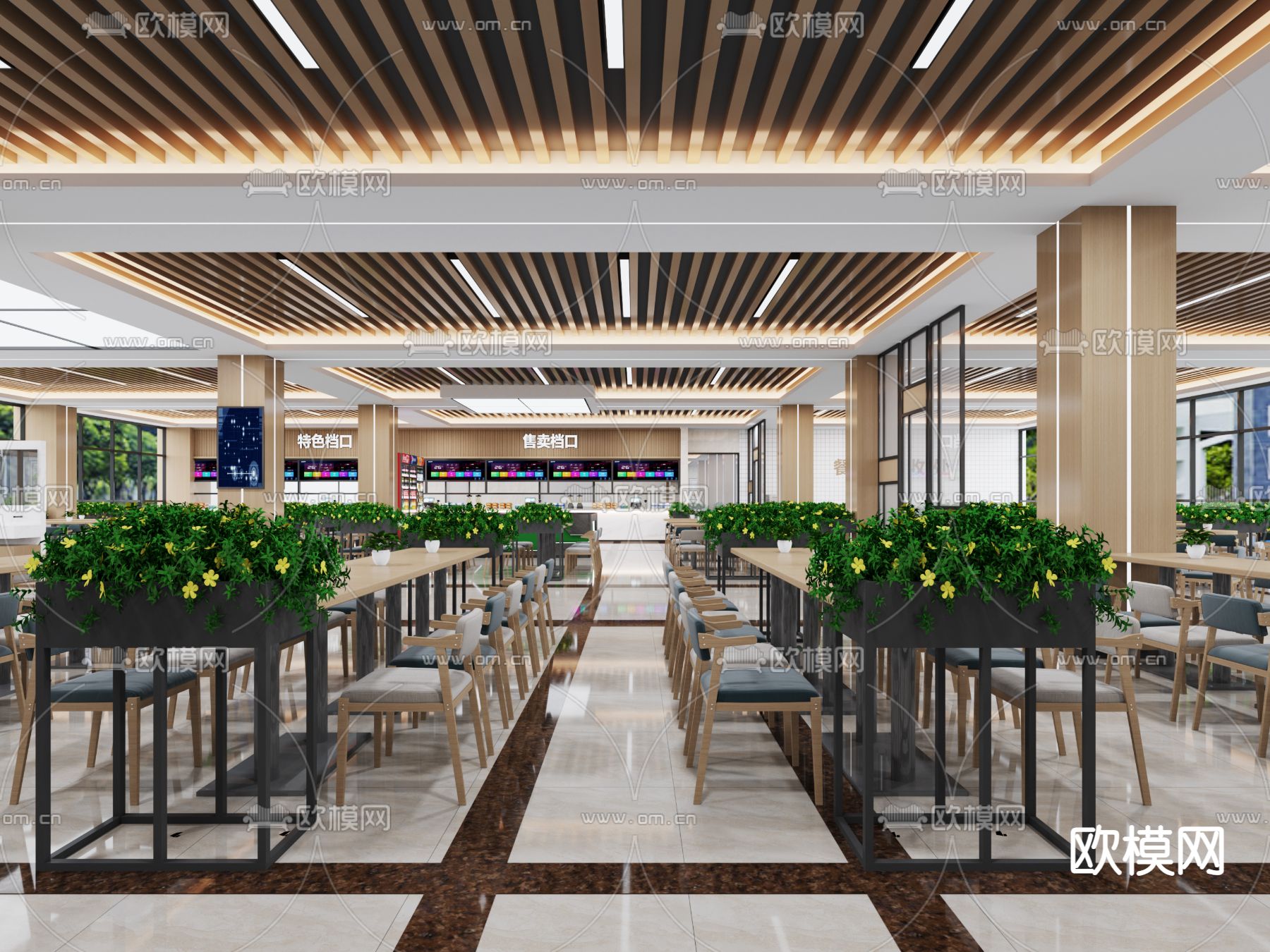 员工餐厅 职工食堂3d模型下载（渲染图3）