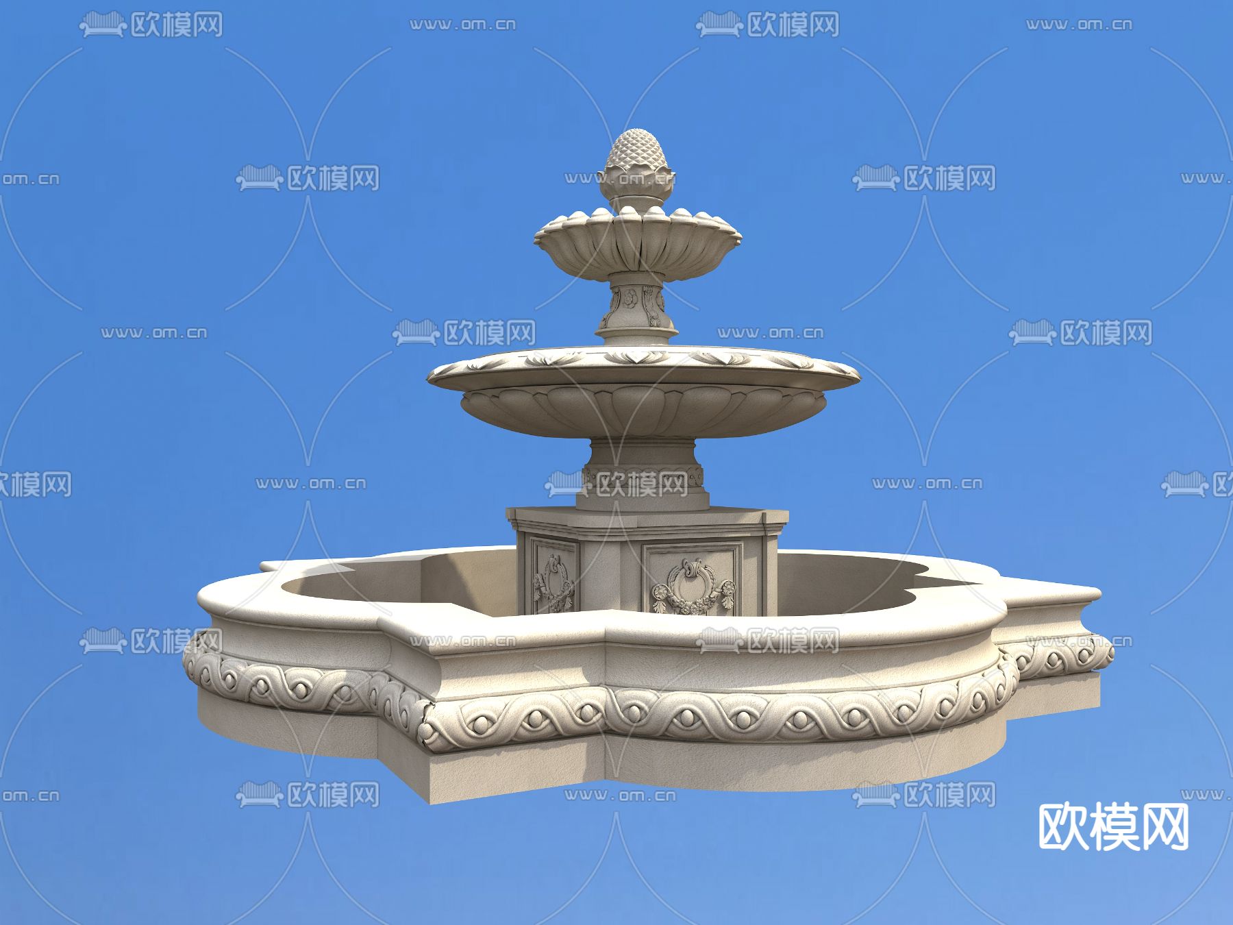 户外喷水池 喷泉3d模型下载（渲染图1）