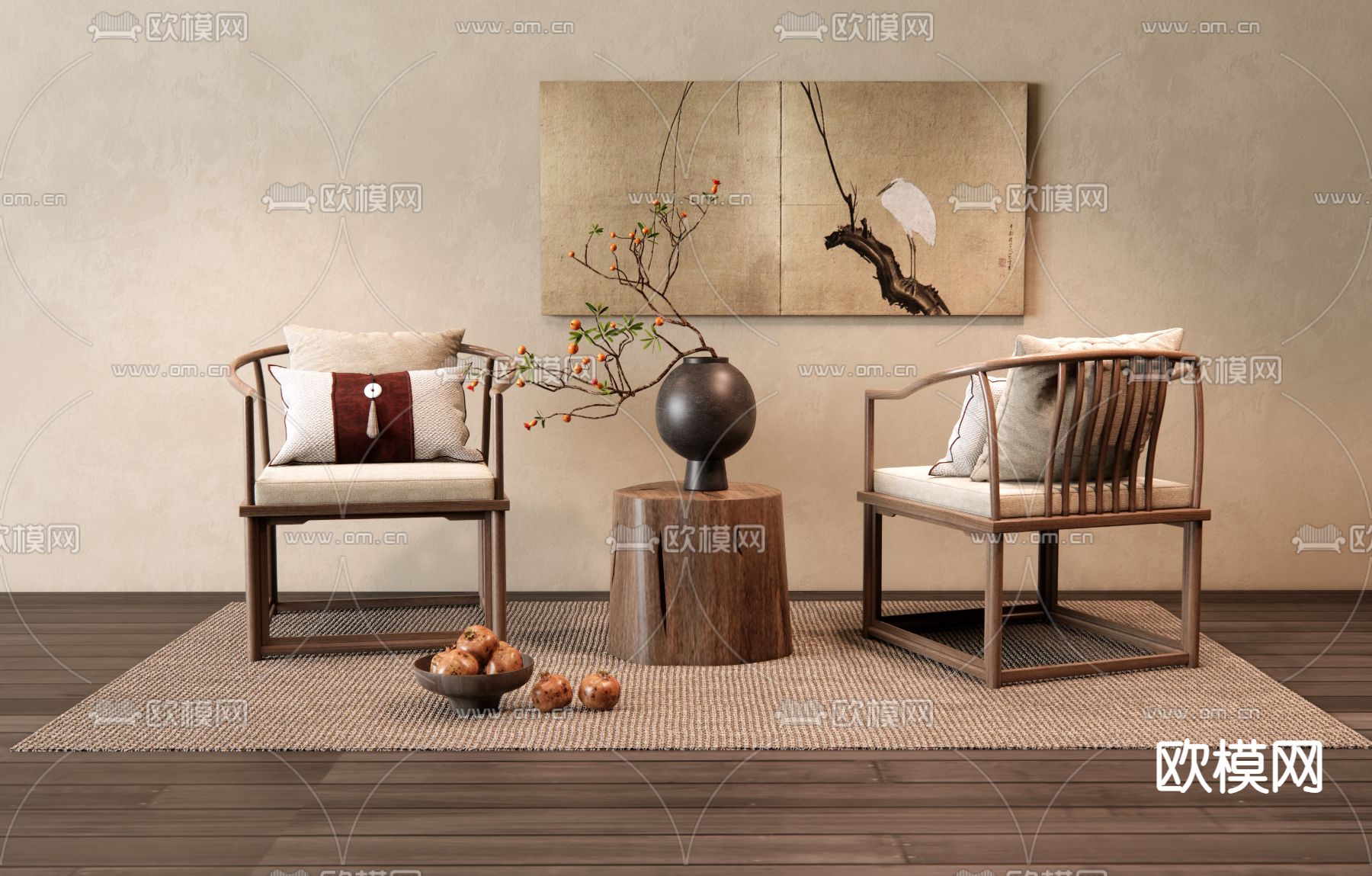 中式休闲椅3d模型下载