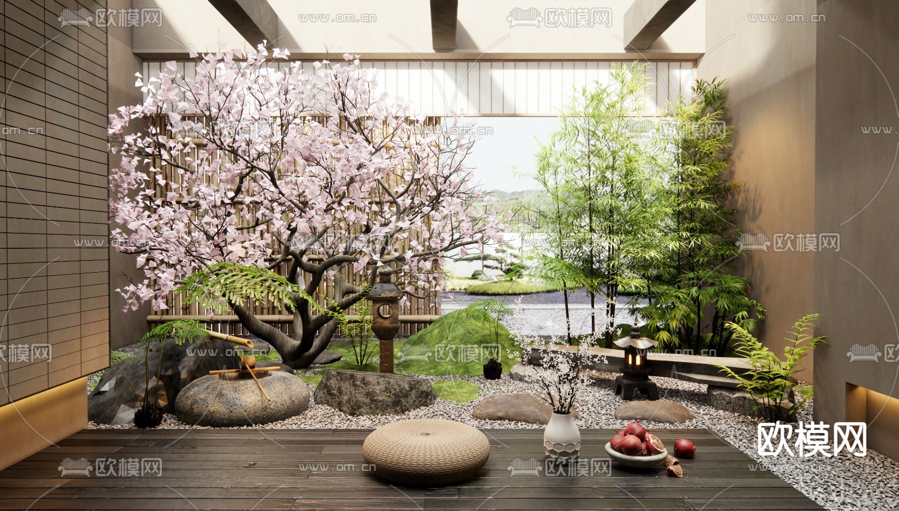 日式庭院景观 造景3d模型下载