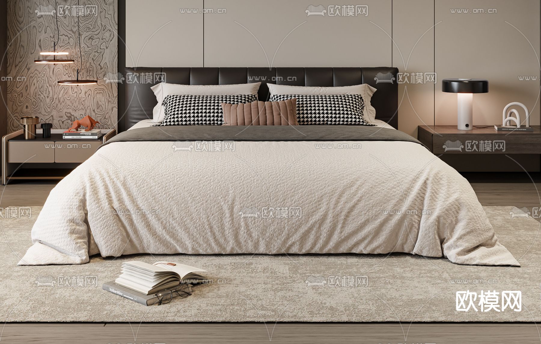 现代双人床3d模型下载