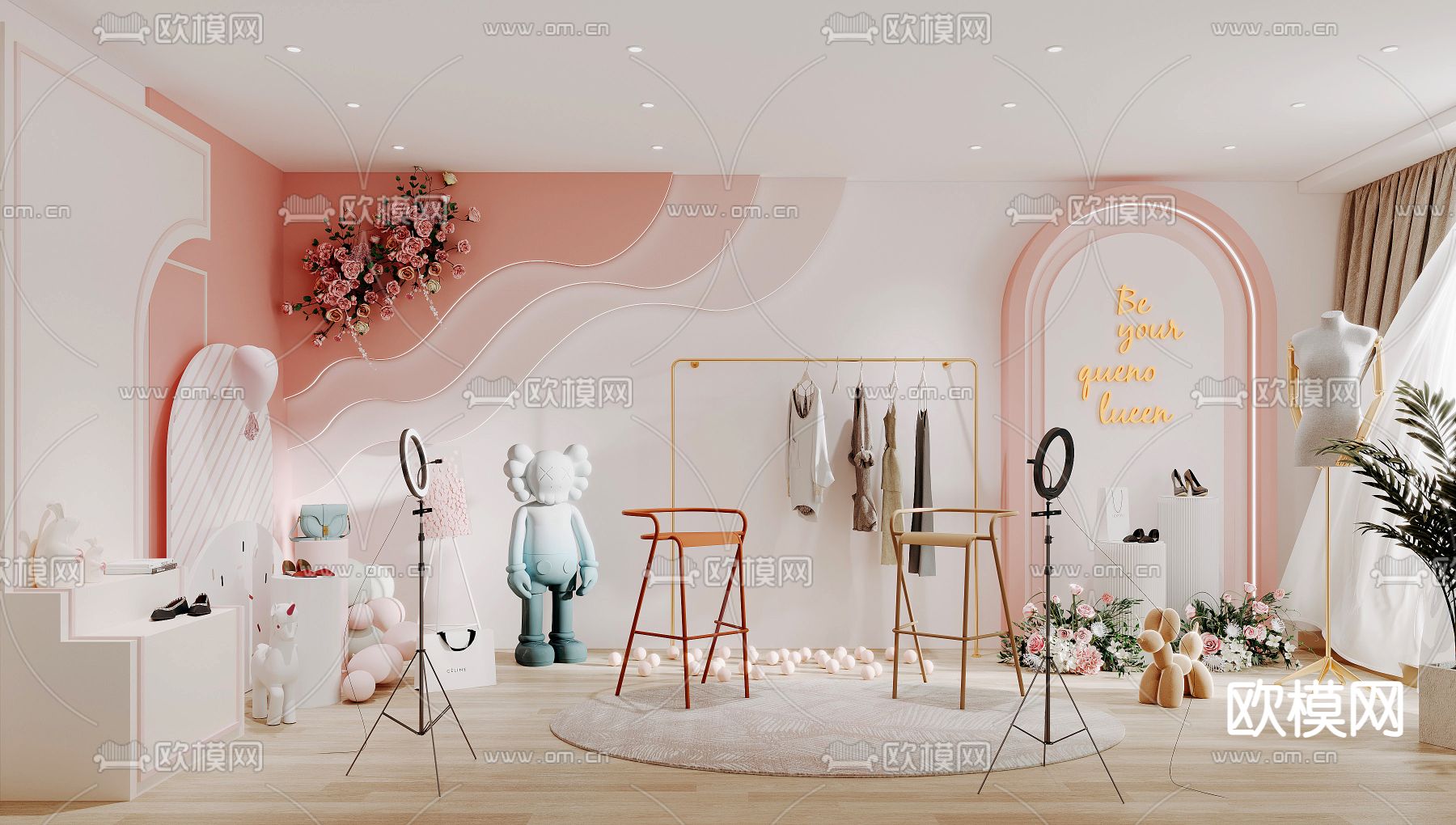 现代服装店直播间3d模型下载