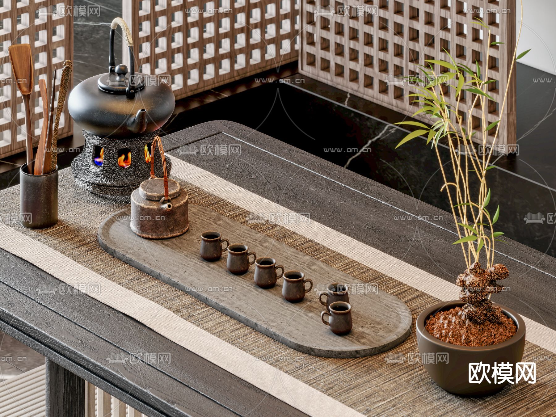 新中式茶具3d模型下载