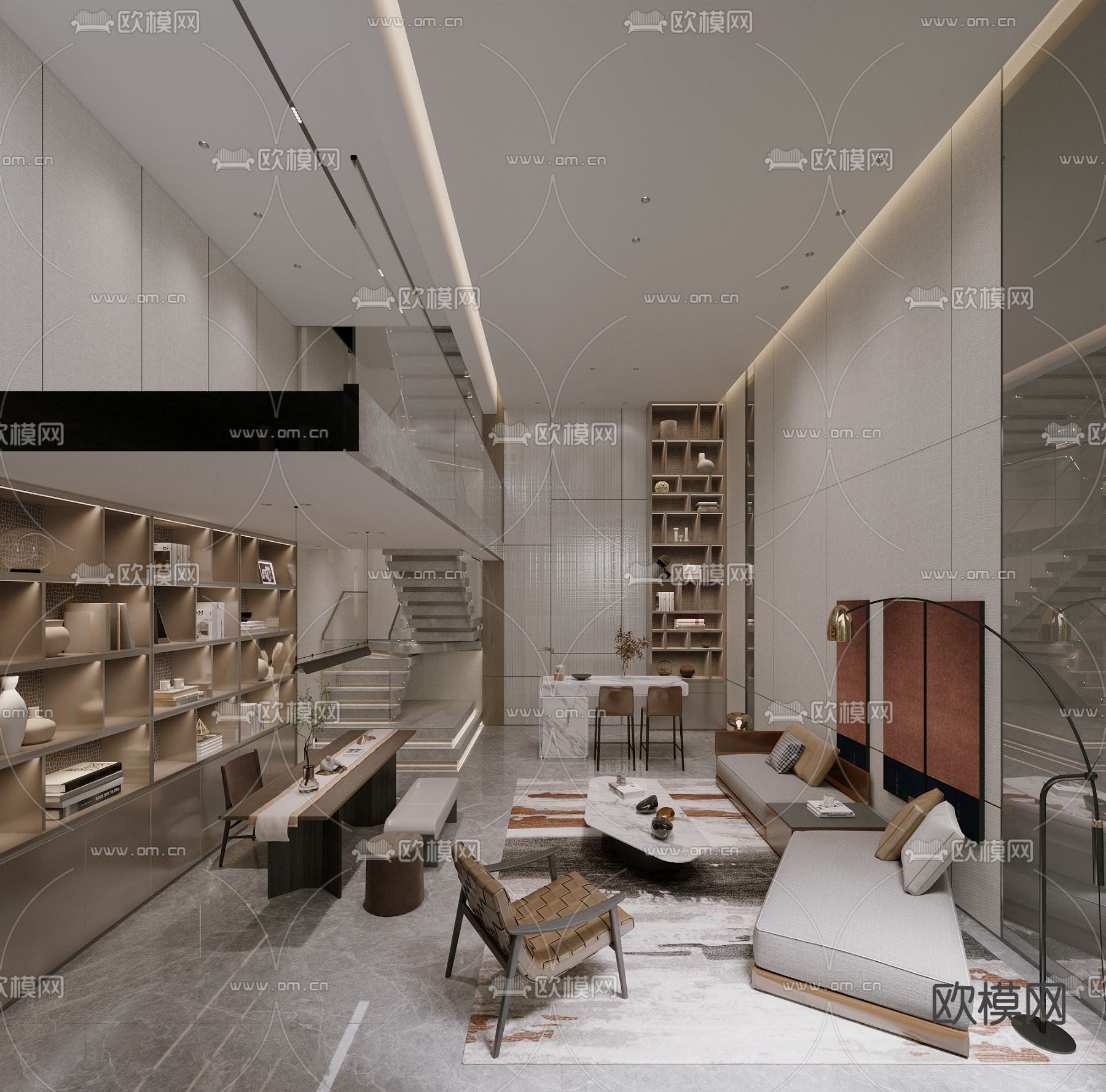 别墅客厅 别墅中空3d模型下载（渲染图1）