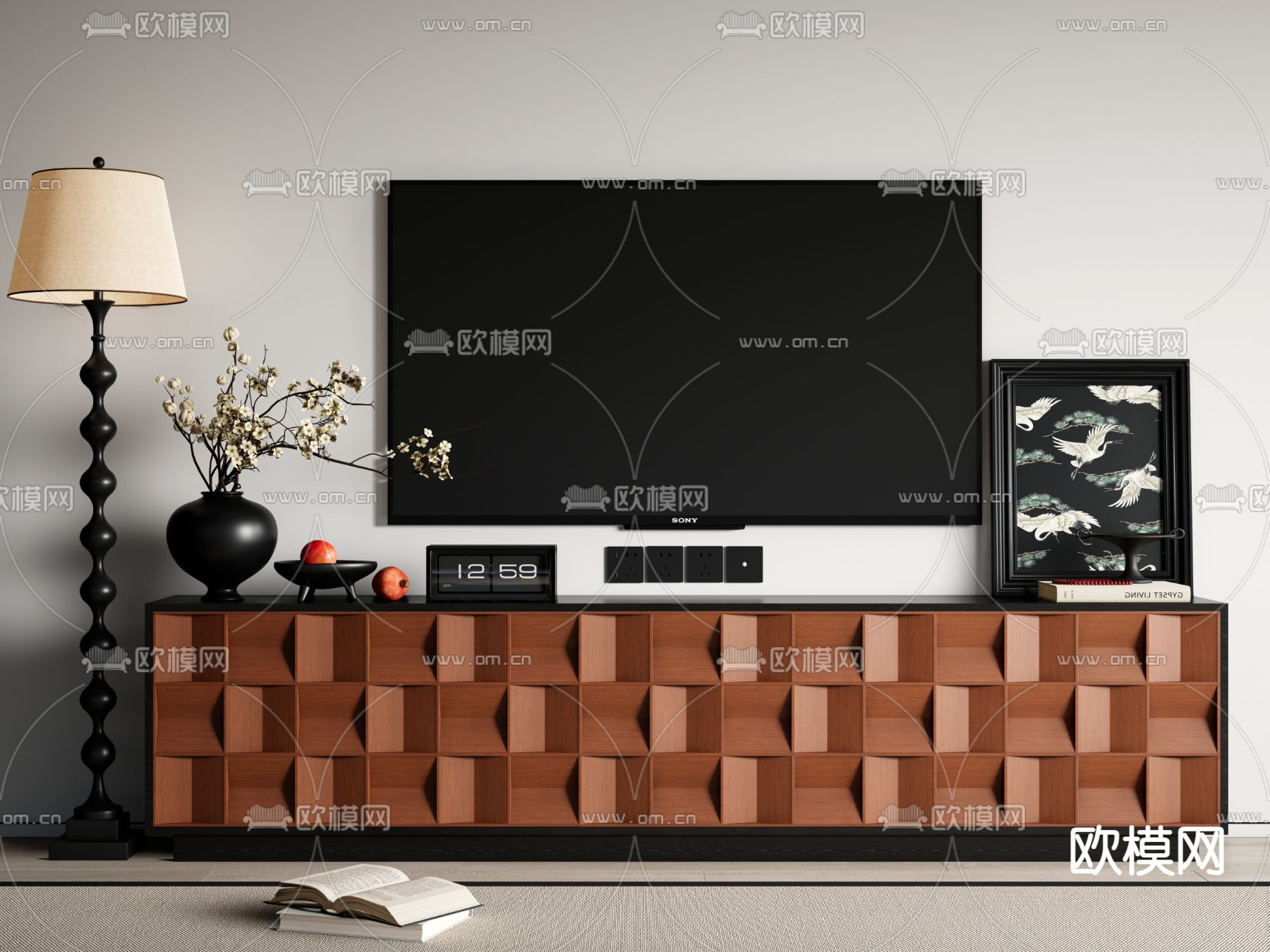 中古风电视柜su模型下载（渲染图2）