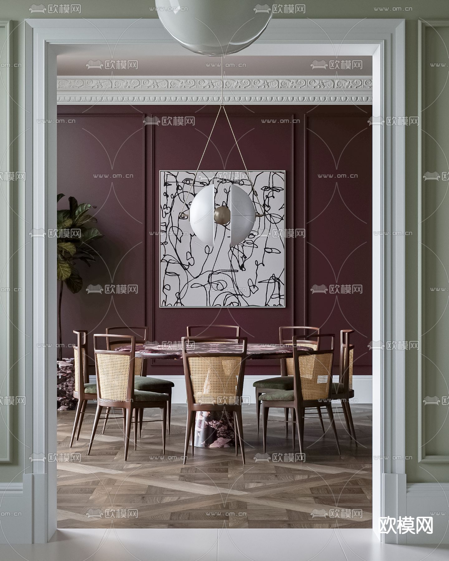 法式餐厅su模型下载（渲染图3）
