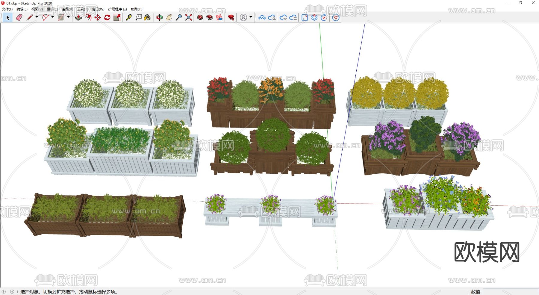 花槽 移动花箱 花钵su模型下载（渲染图1）
