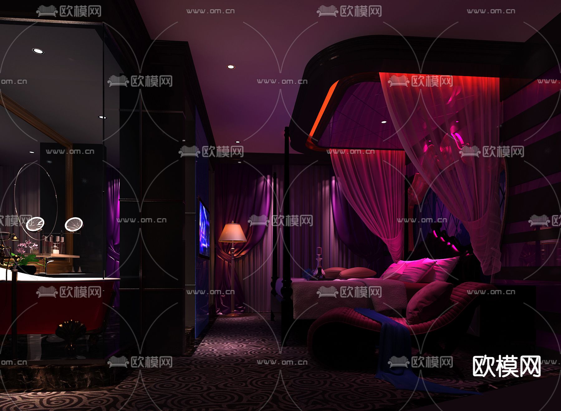 暗黑风足浴店 沐足阁 足浴包厢3d模型下载