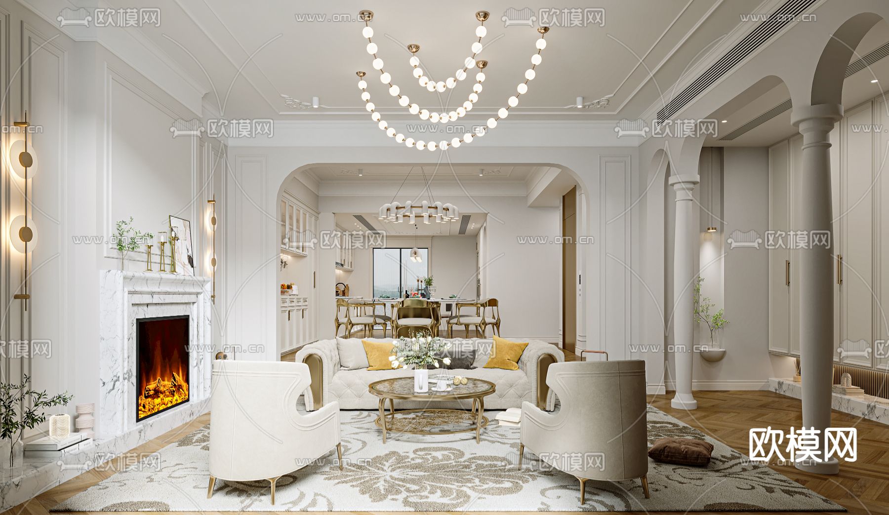 法式客餐厅3d模型下载（渲染图1）