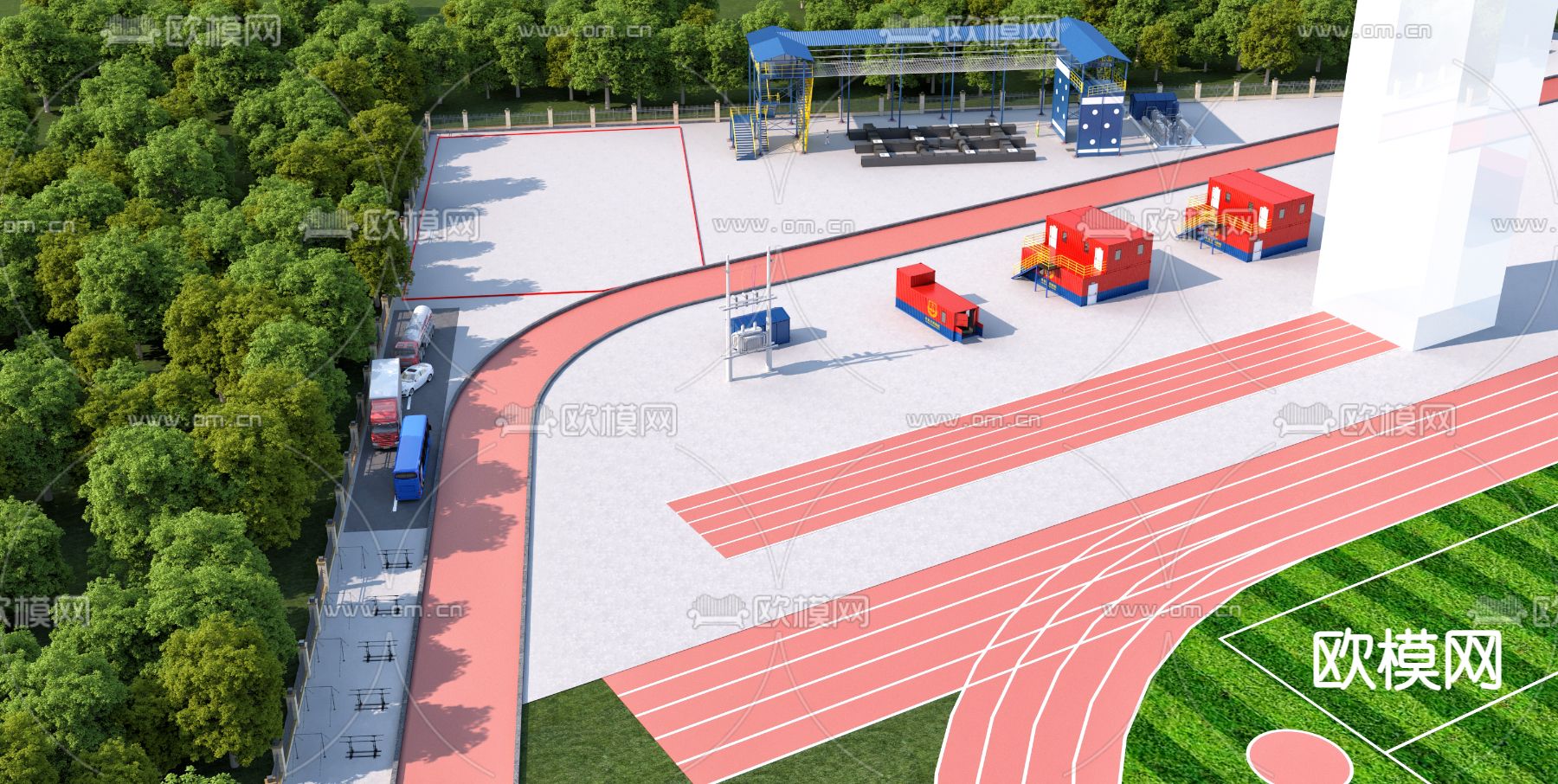 消防基地建设鸟瞰3d模型下载