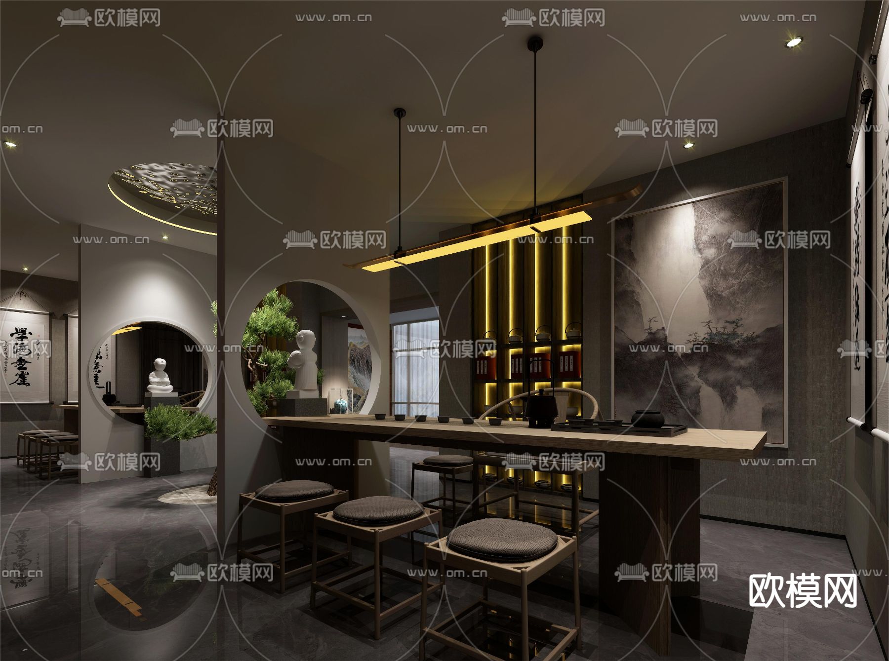 新中式茶馆 茶楼3d模型下载（渲染图1）