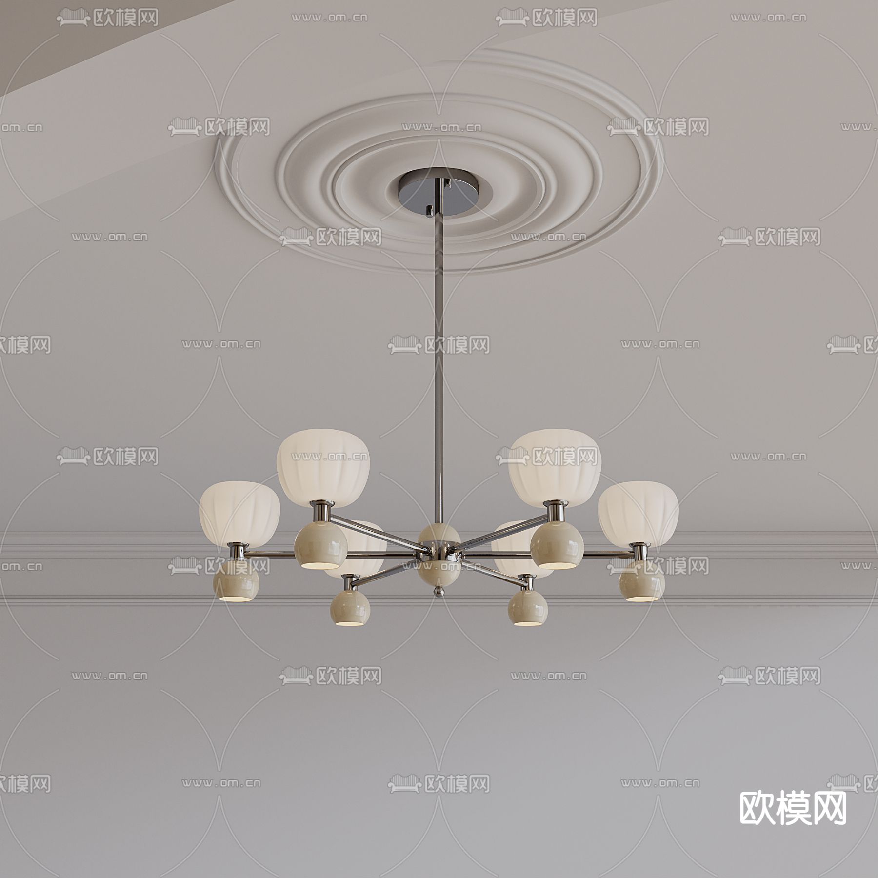 奶油风吊灯 大厅吊灯3d模型下载（渲染图1）
