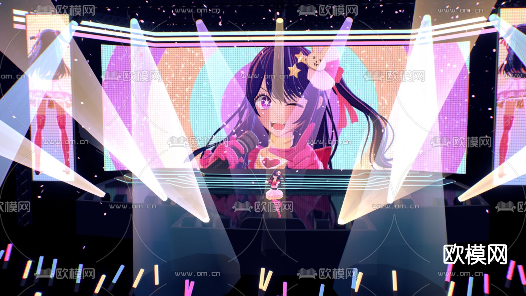 二次元舞台 动漫演唱会su模型下载（渲染图2）