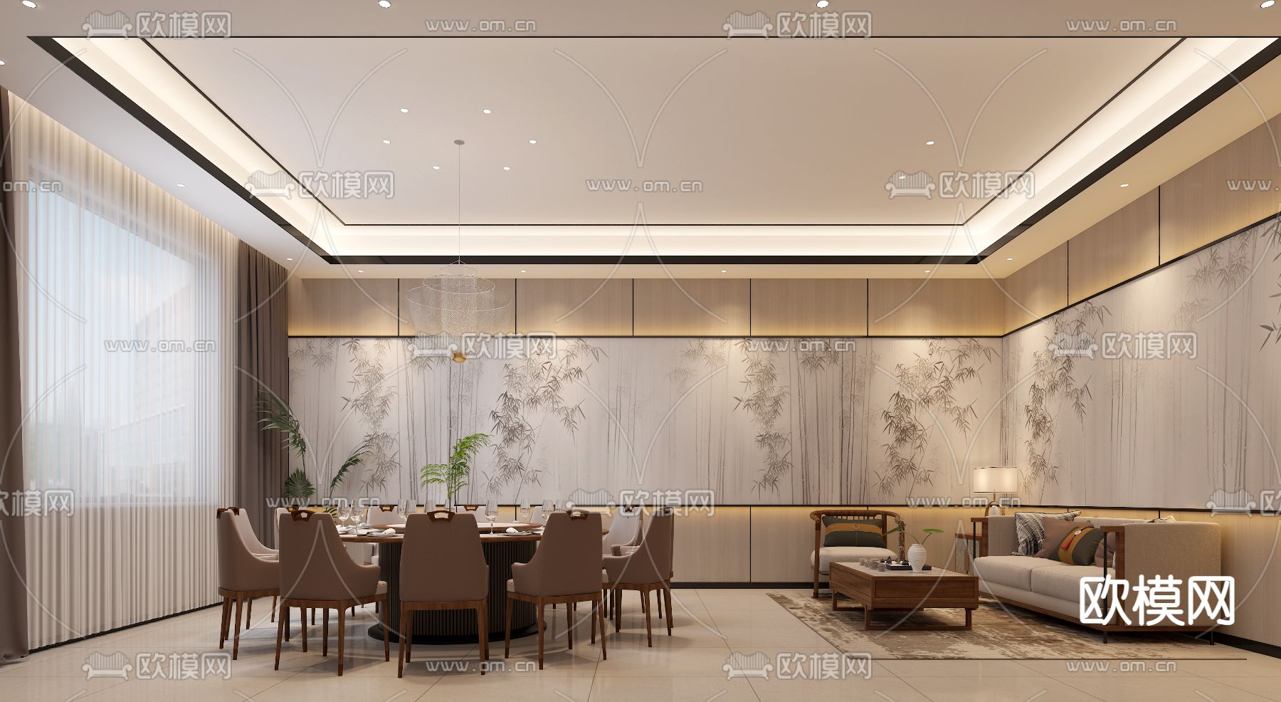 新中式包间 中式餐厅 包房3d模型下载