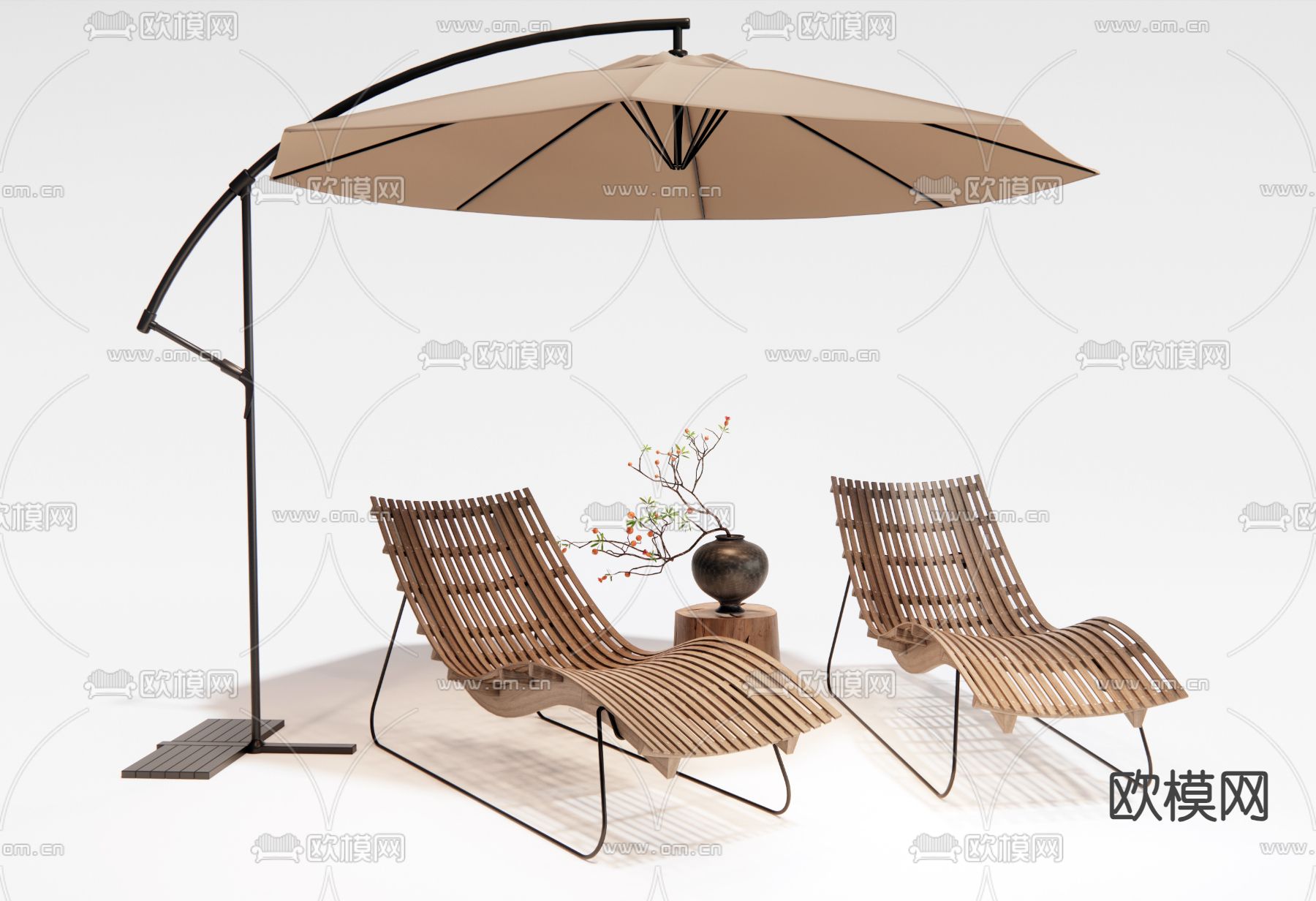 现代户外躺椅su模型下载（渲染图2）