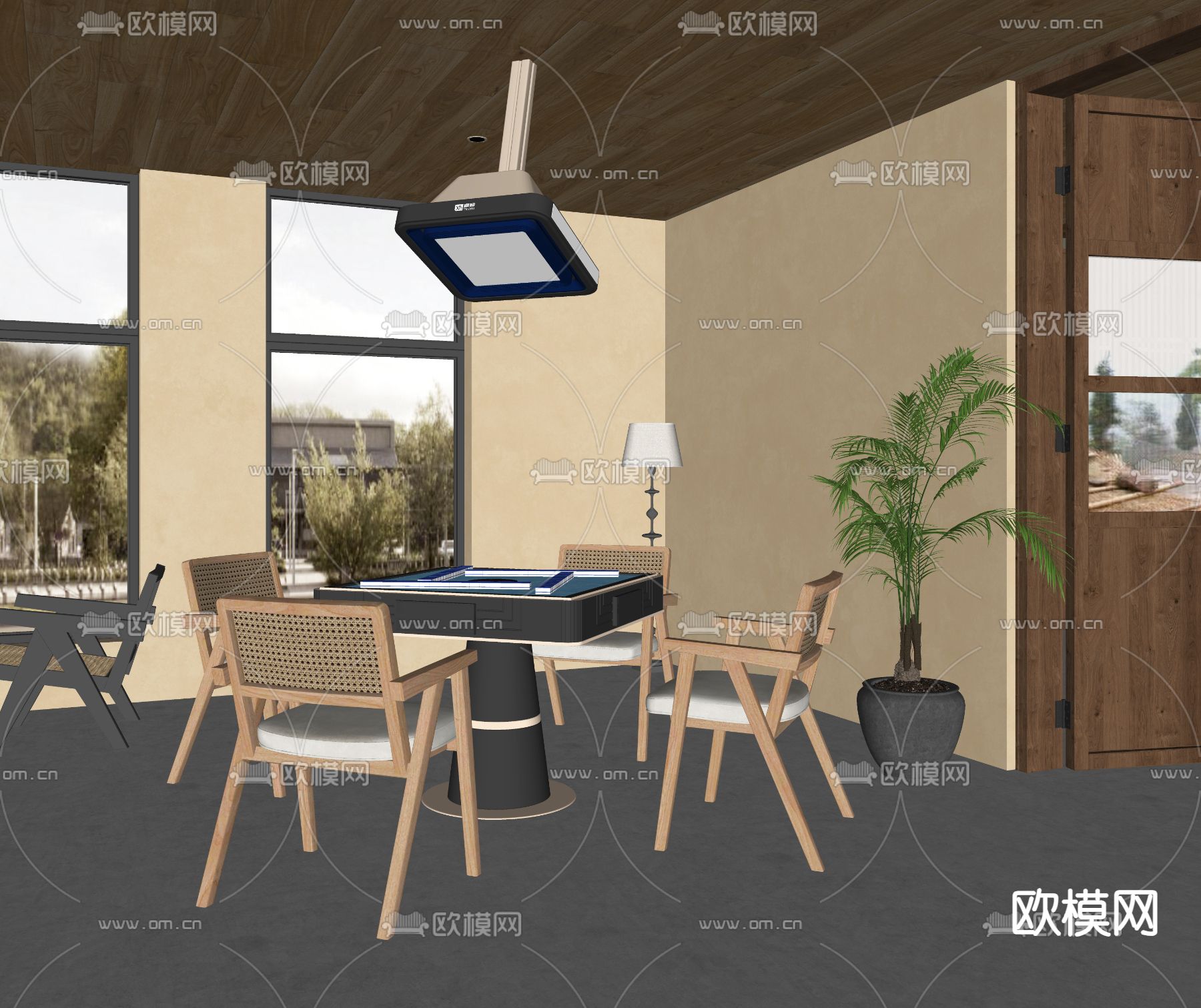 侘寂风棋牌室su模型下载（渲染图1）