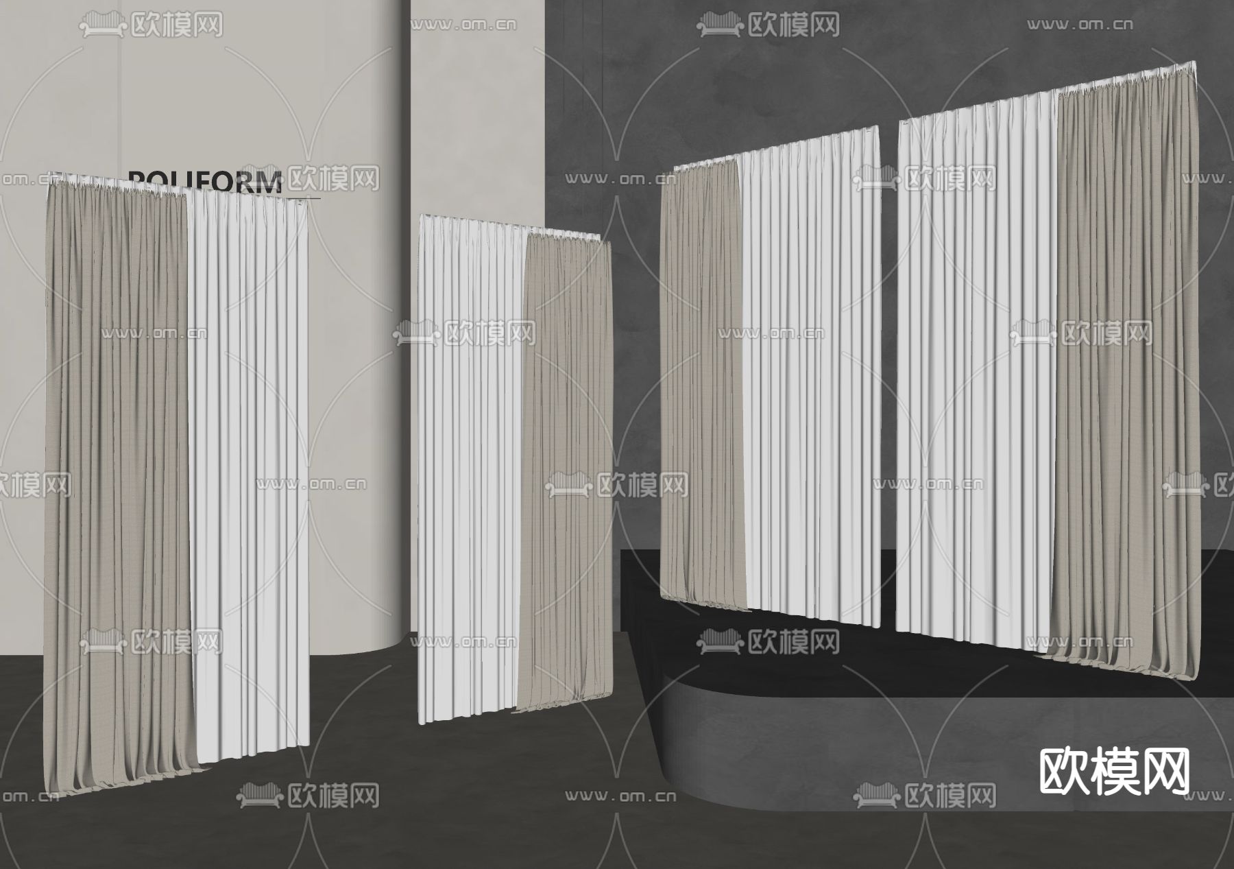 现代窗帘 纱帘su模型下载（渲染图1）