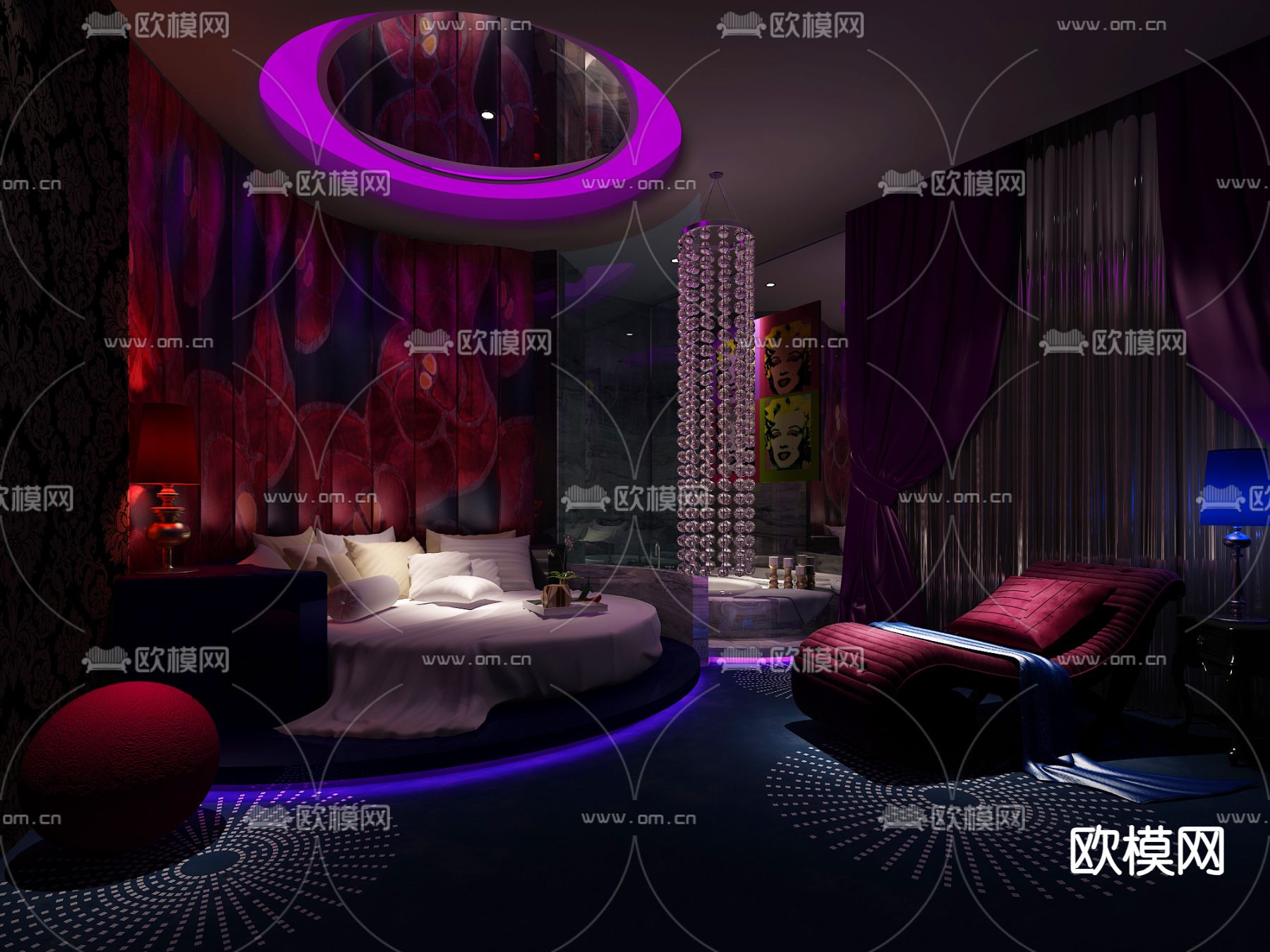酒店客房 圆床房3d模型下载