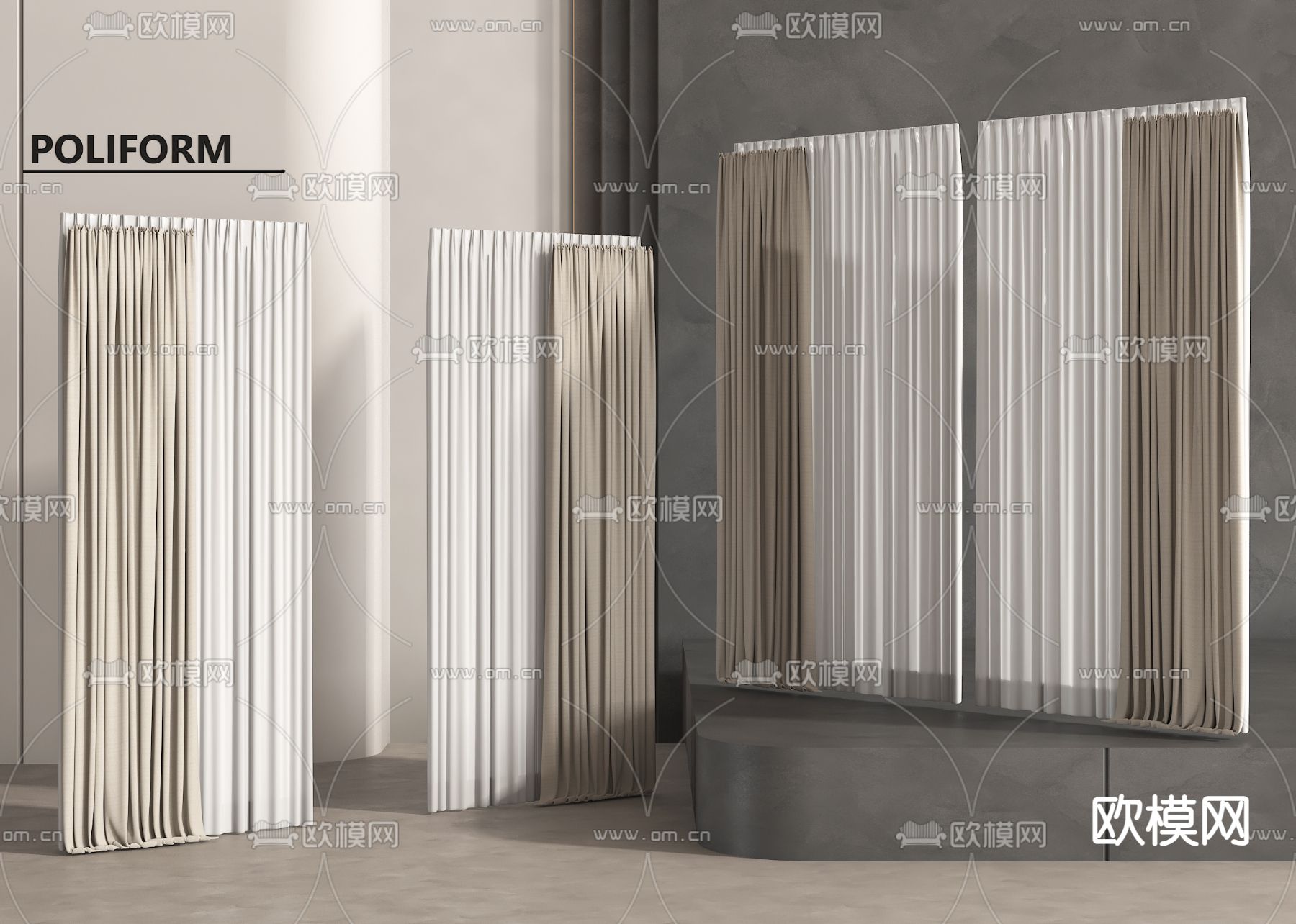 现代窗帘 纱帘su模型下载（渲染图2）