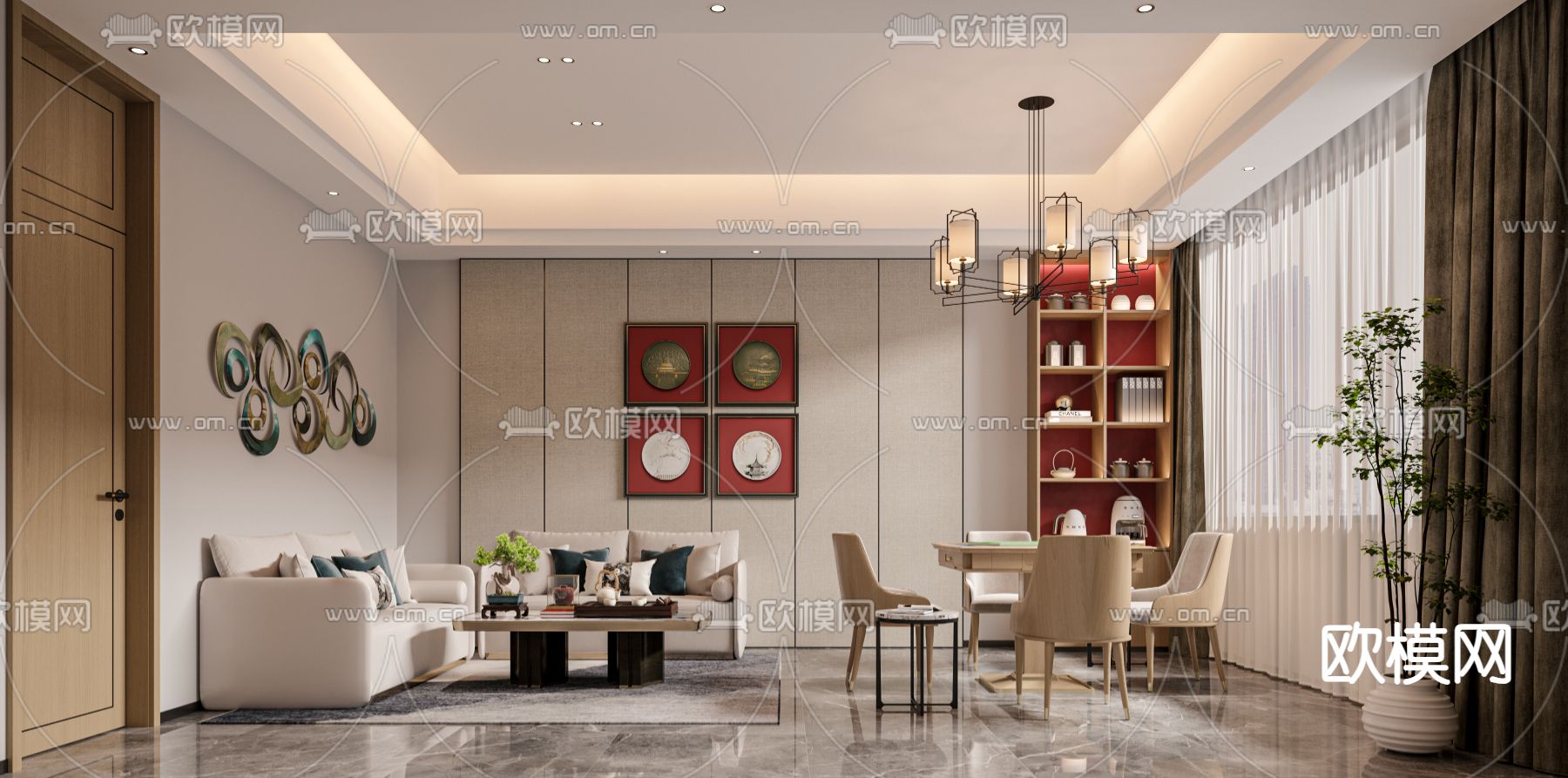 新中式棋牌室 麻将房3d模型下载