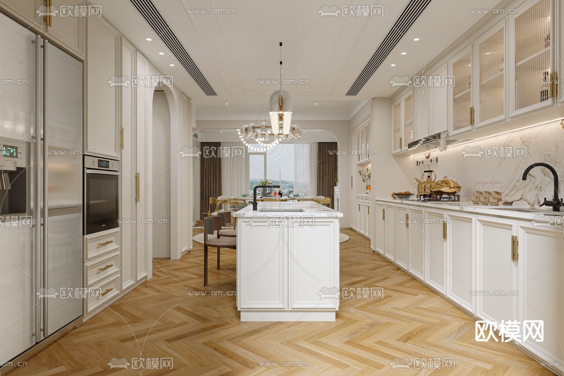 法式客餐厅3d模型下载（渲染图3）