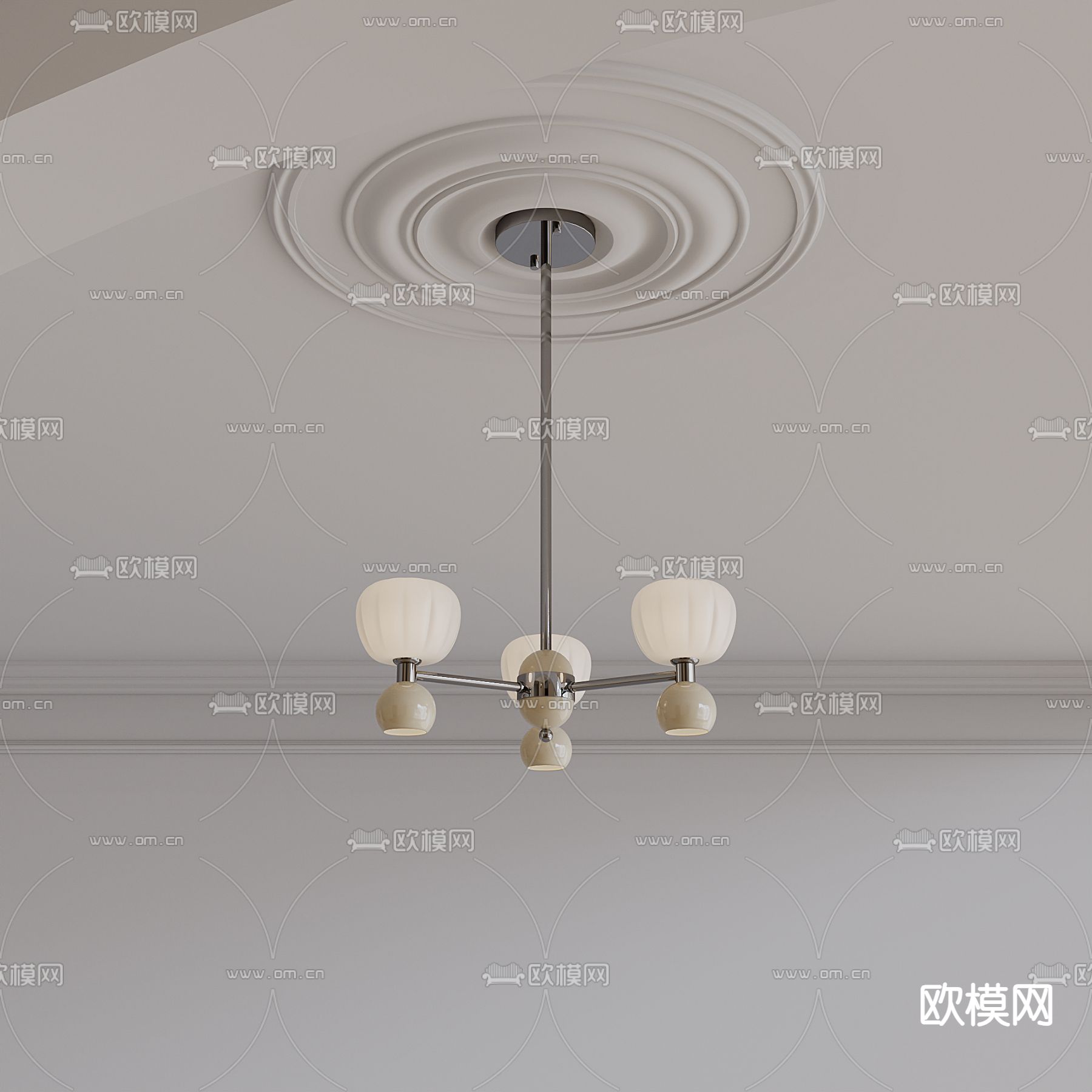 奶油风吊灯 大厅吊灯3d模型下载（渲染图2）