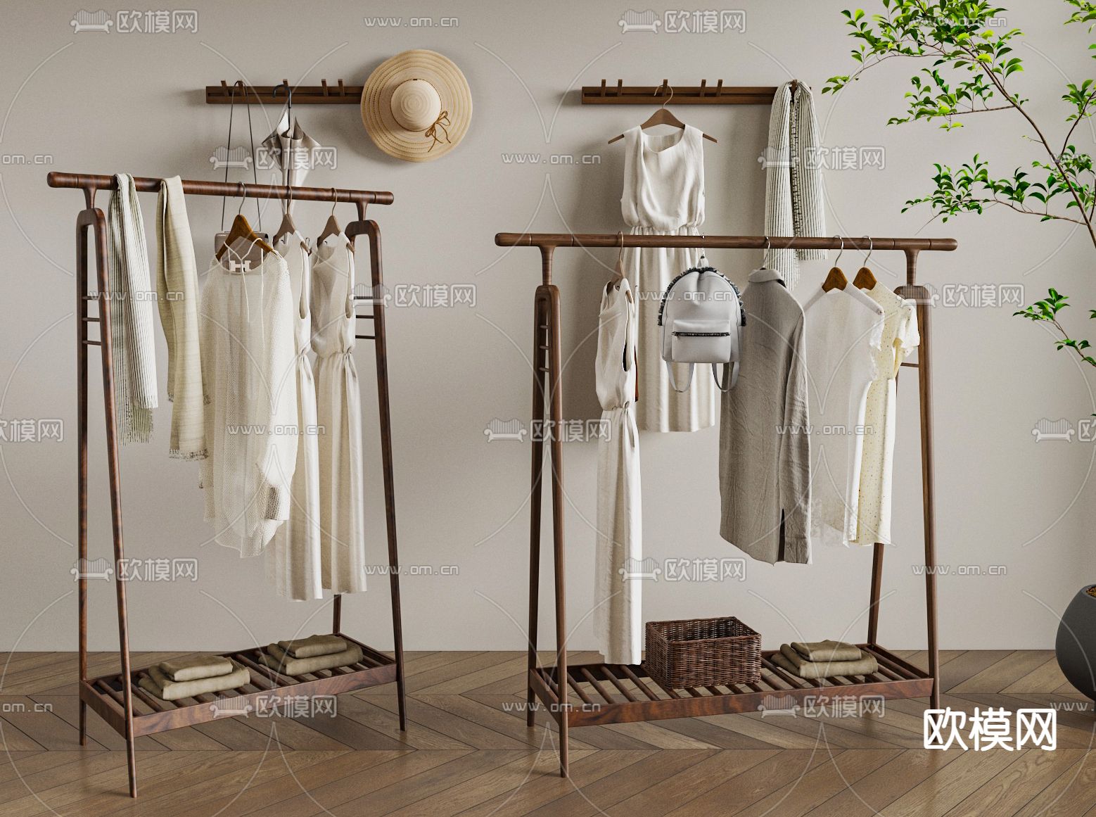 侘寂风衣架 挂衣钩3d模型下载