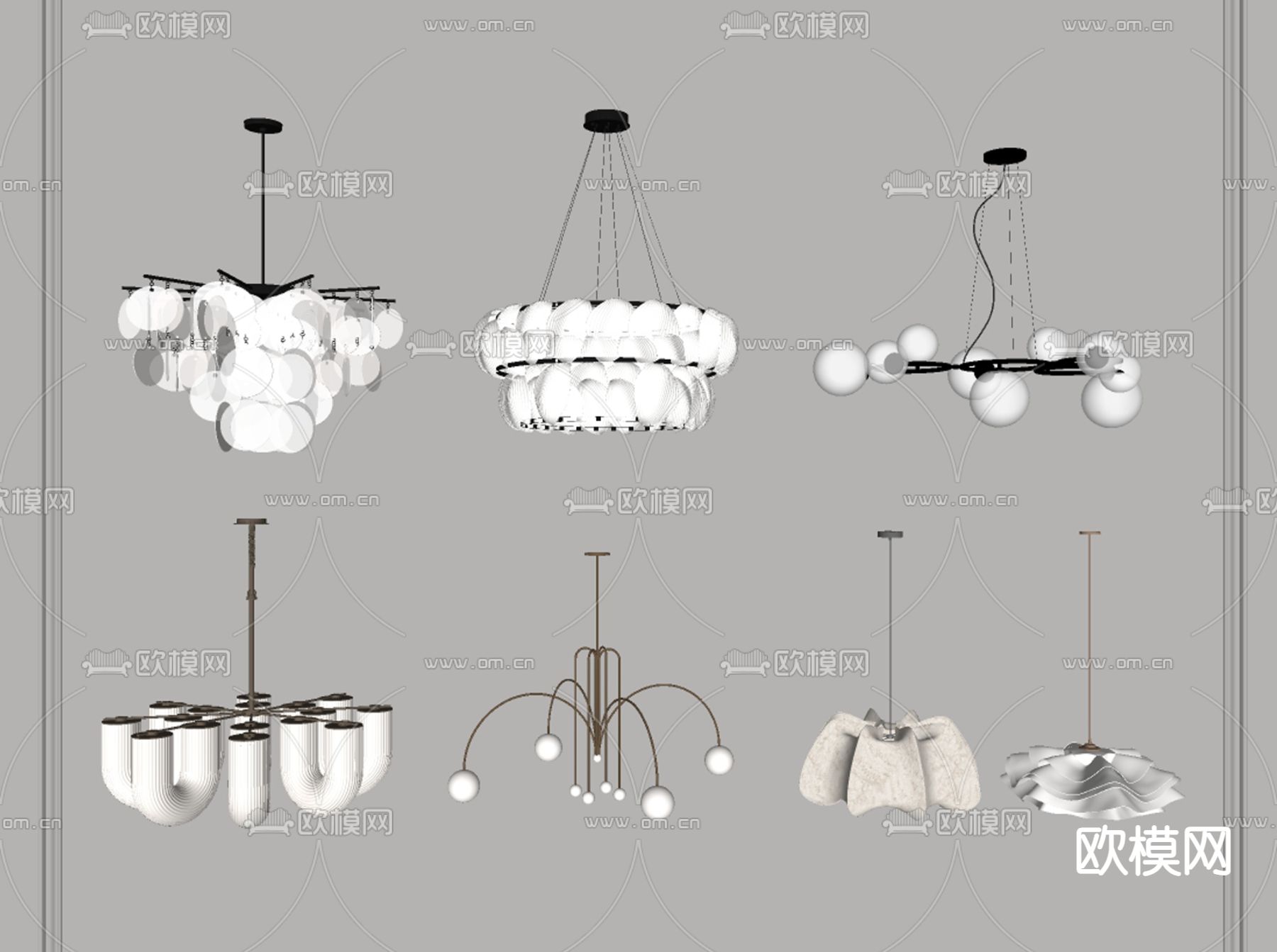 奶油风吊灯su模型下载（渲染图1）
