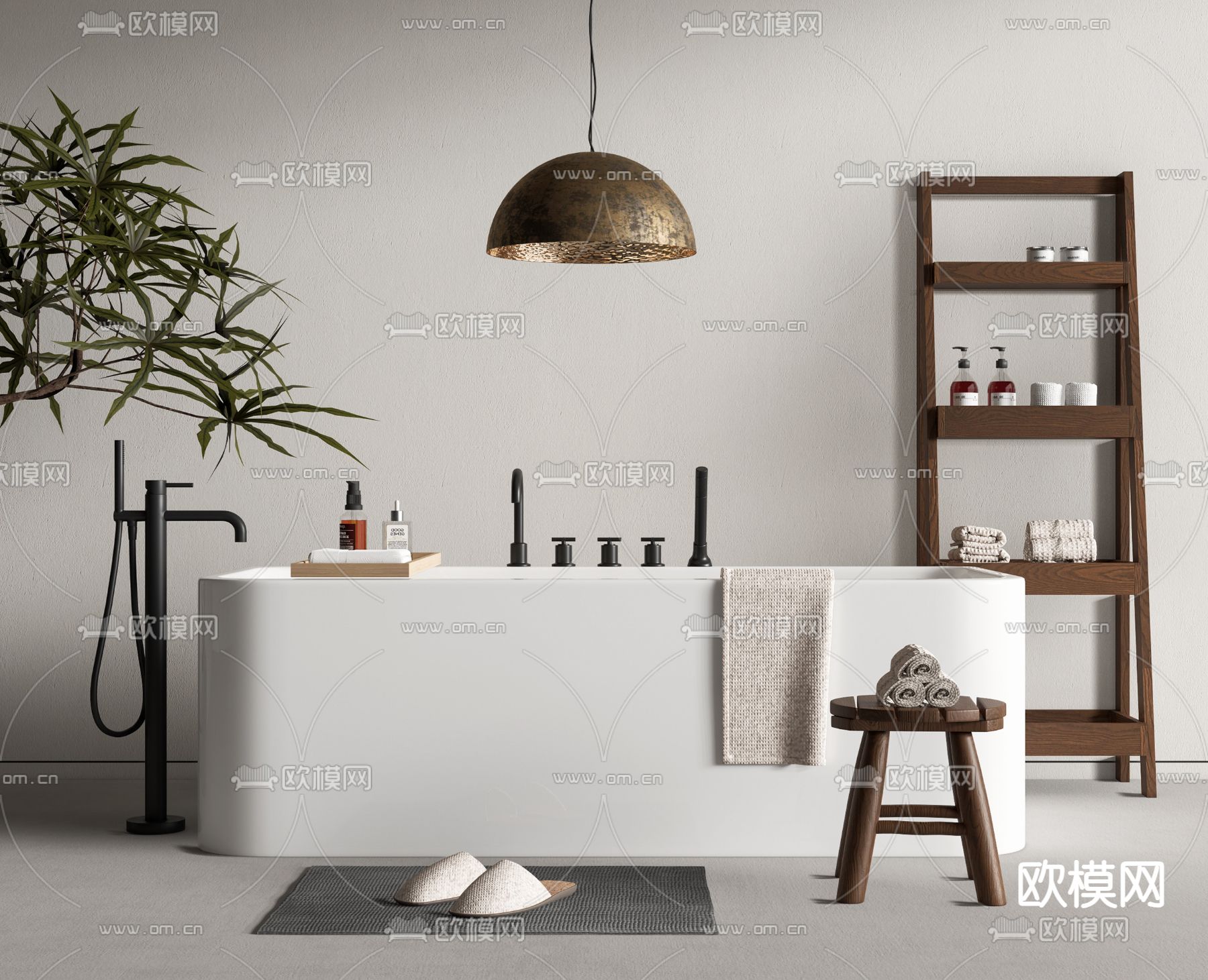 浴缸 水龙头 毛巾架su模型