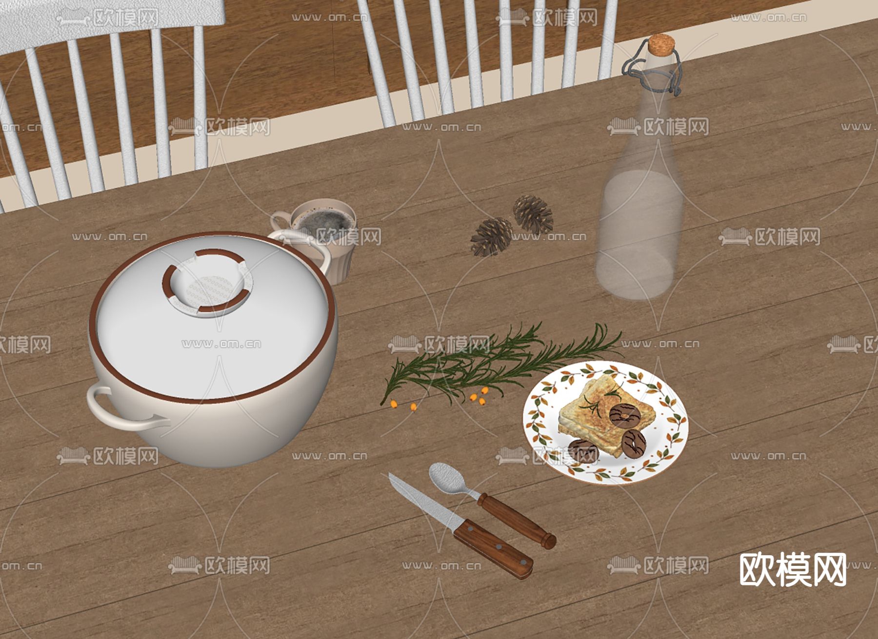现代餐桌摆件su模型下载（渲染图1）