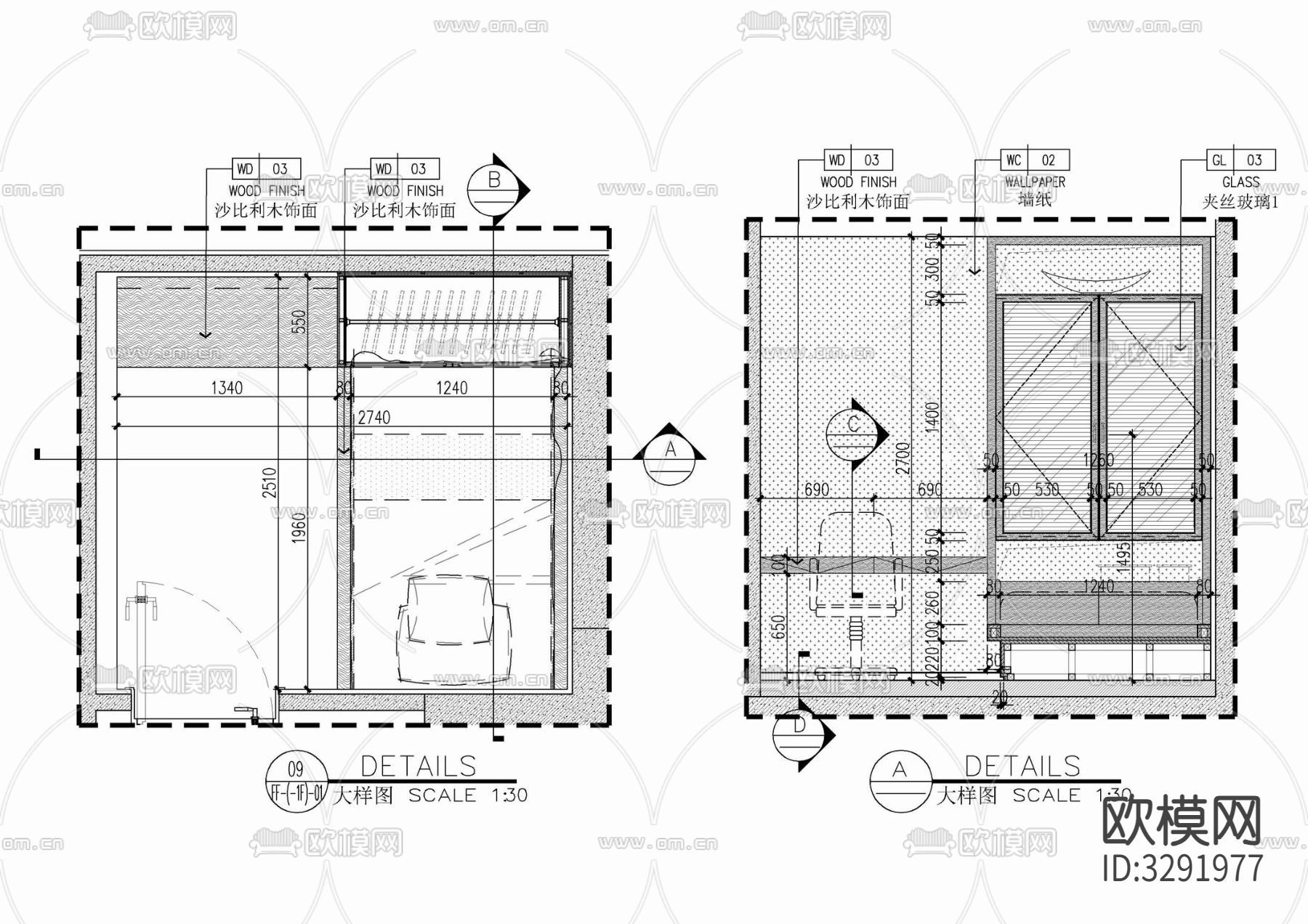 儿童房书桌衣柜榻榻米cad施工大样详图下载（渲染图4）